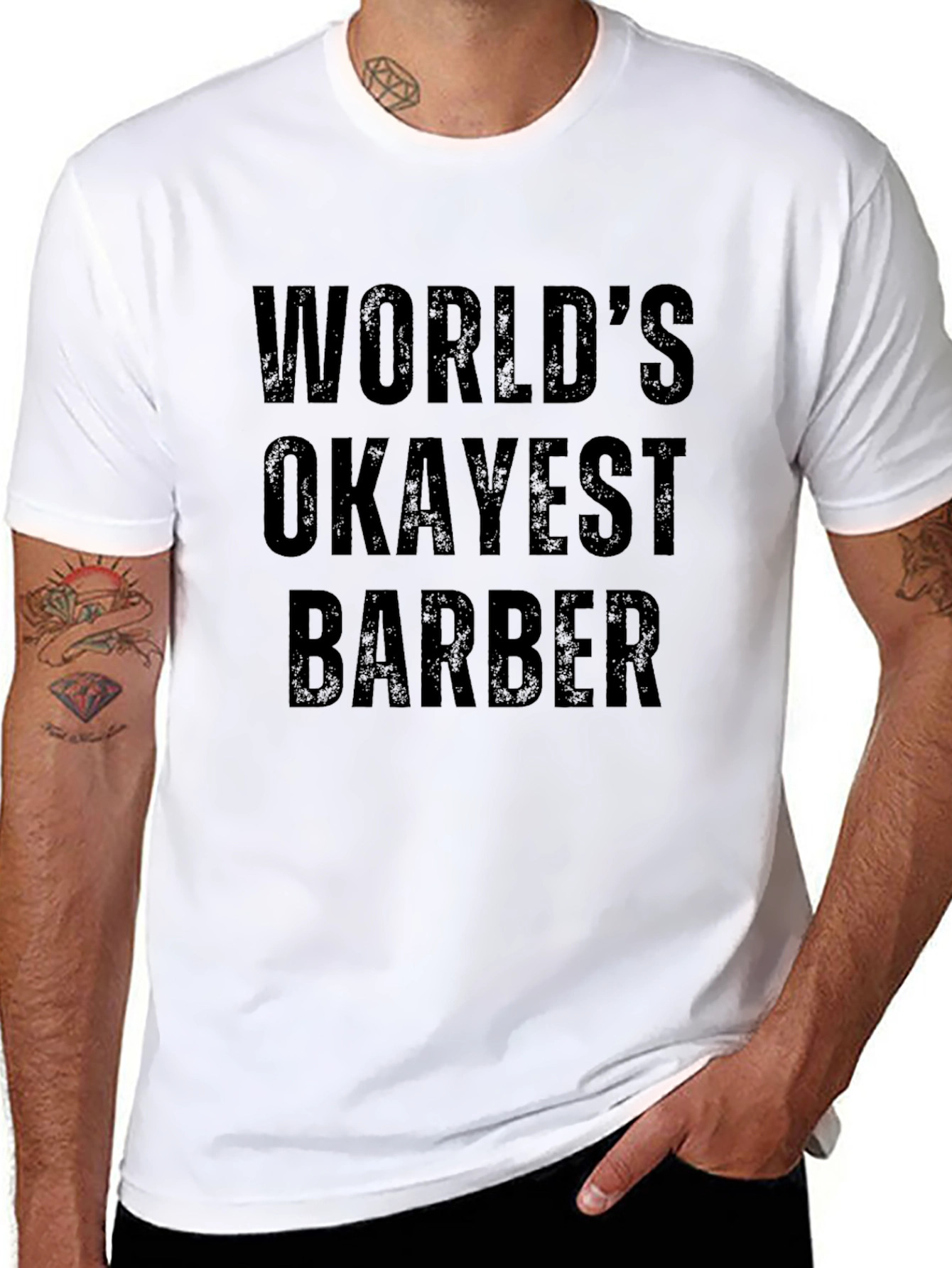 Worlds Okayest Barber T-Shirt - Funny Barber Gift