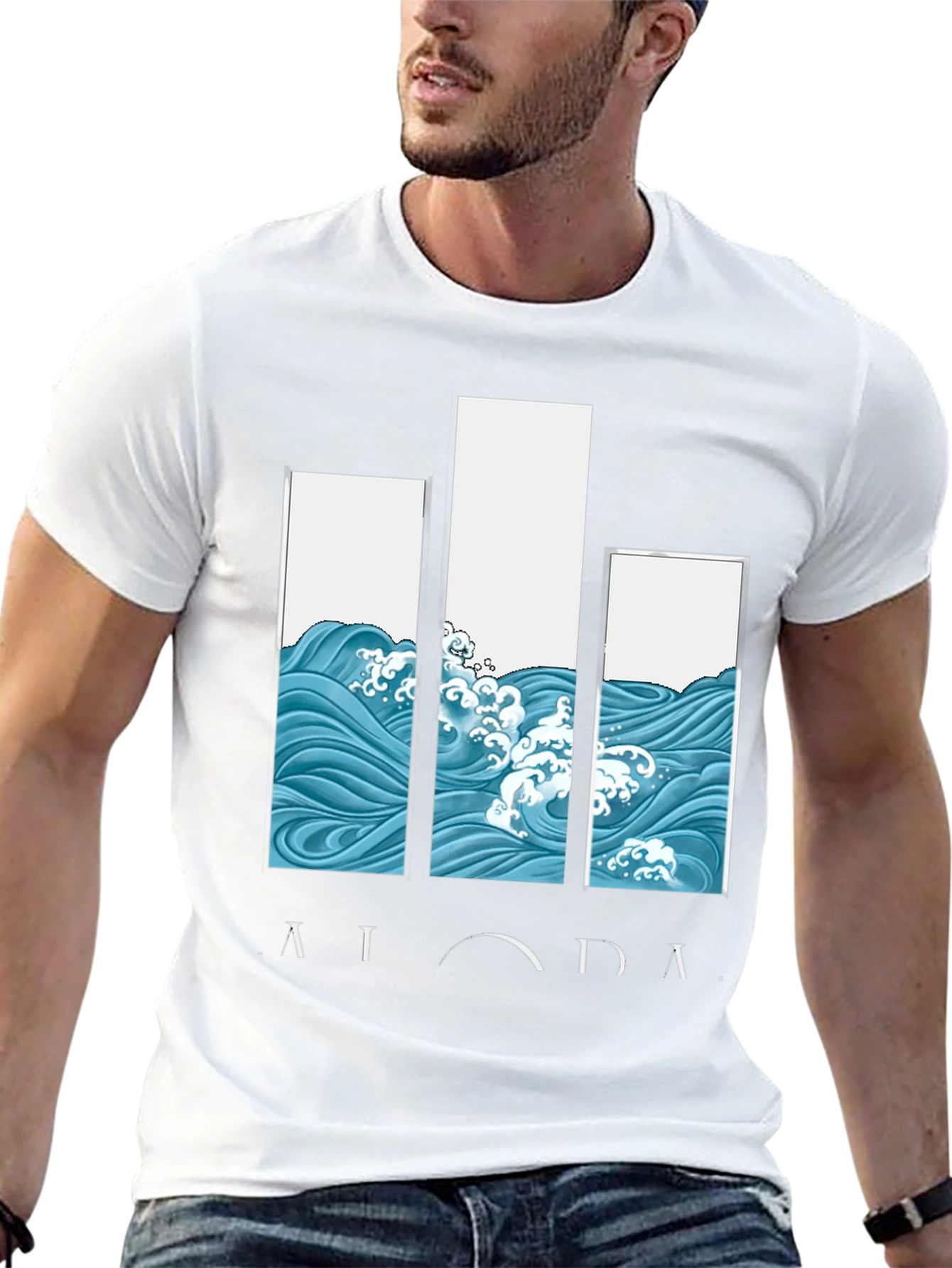 Aloha Wave Print Black Graphic Tee