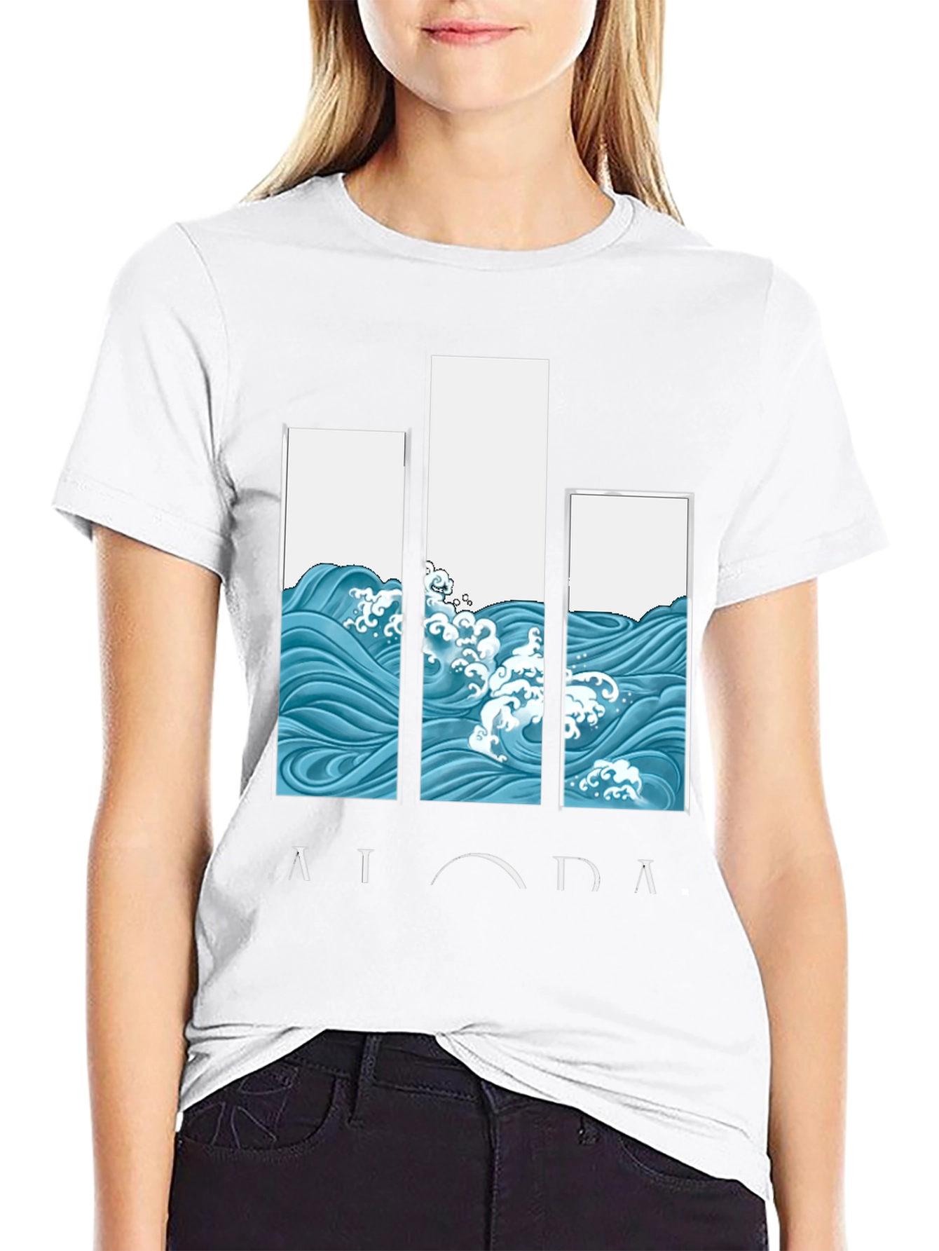 Aloha Wave Print Black Graphic Tee