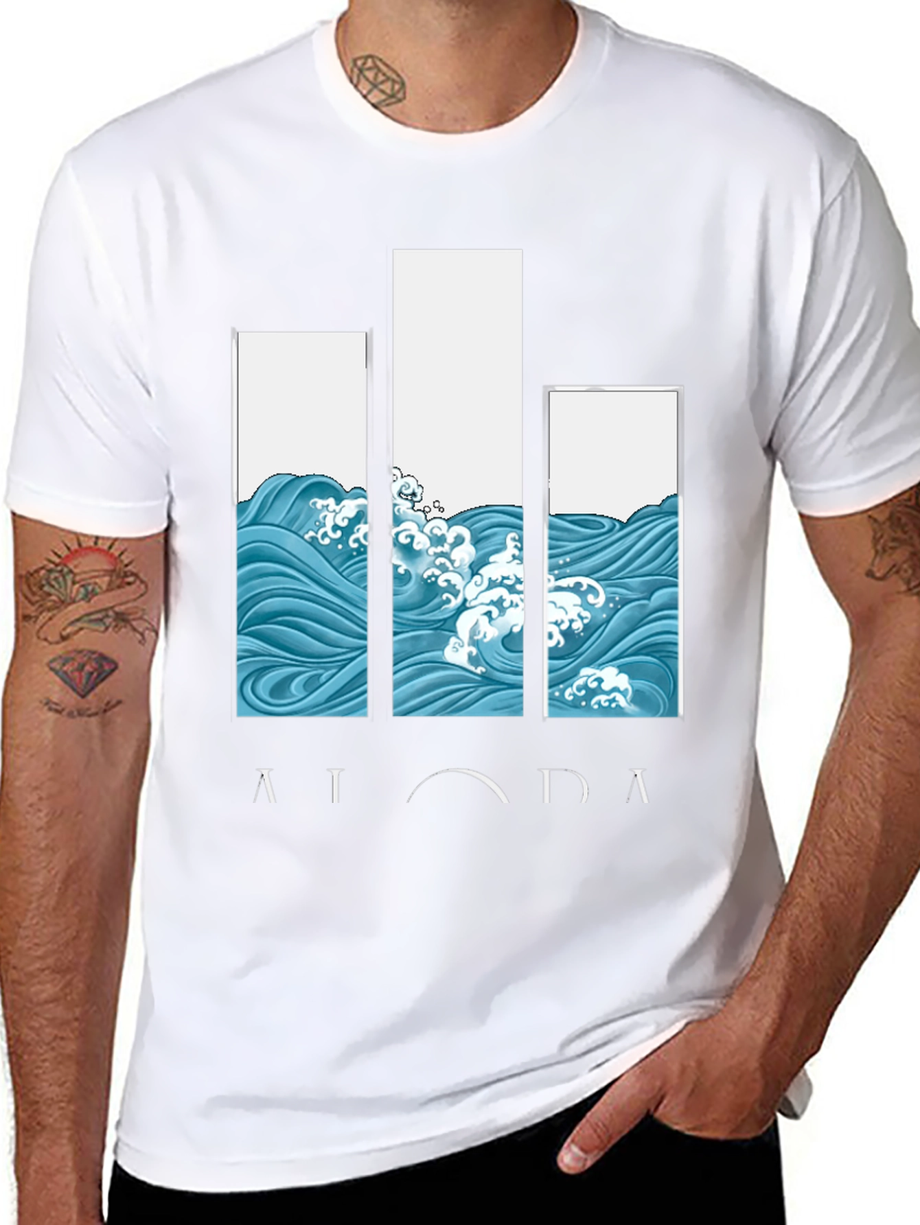 Aloha Wave Print Black Graphic Tee