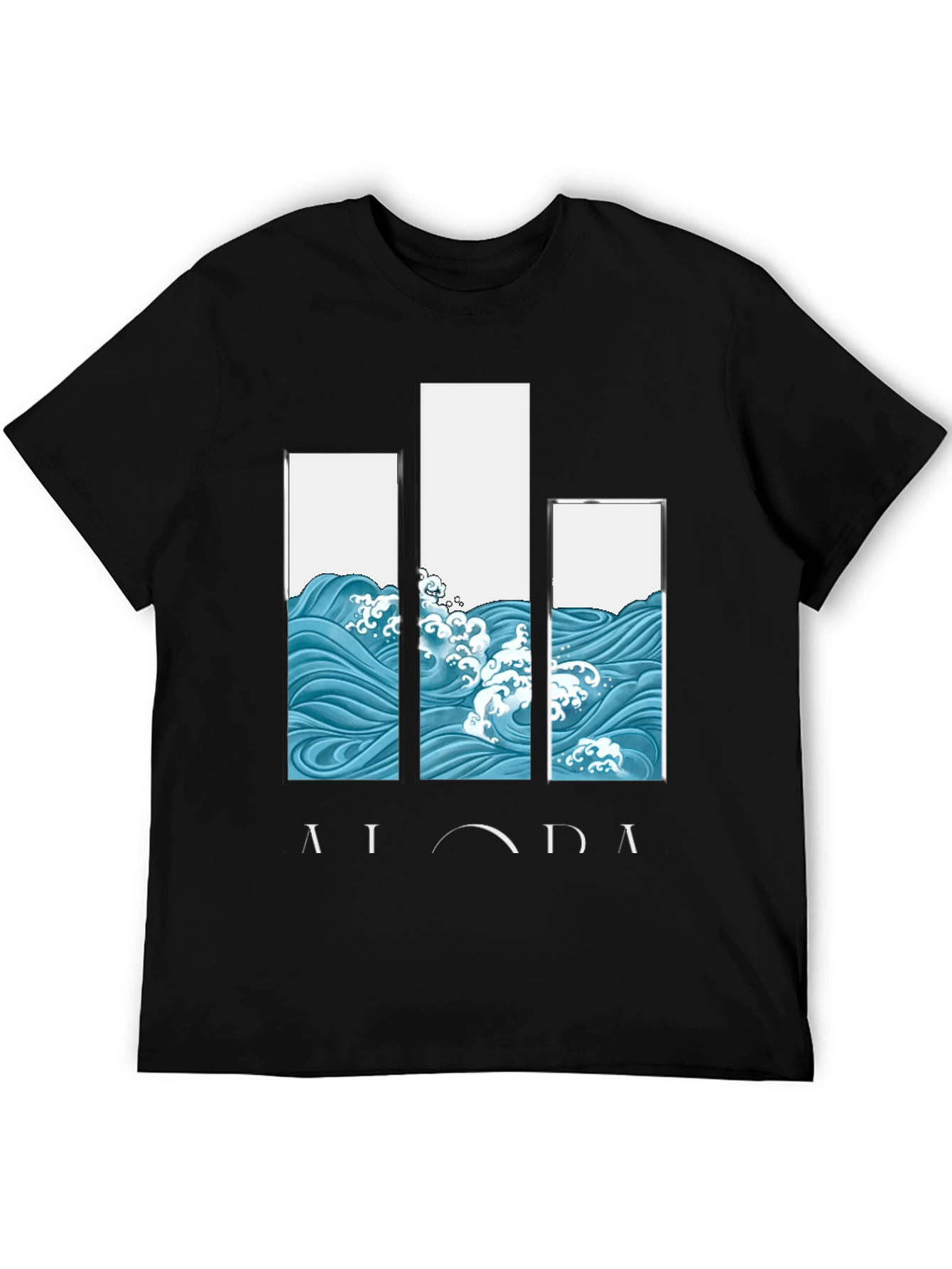Aloha Wave Print Black Graphic Tee