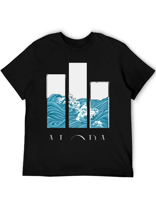 Aloha Wave Print Black Graphic Tee
