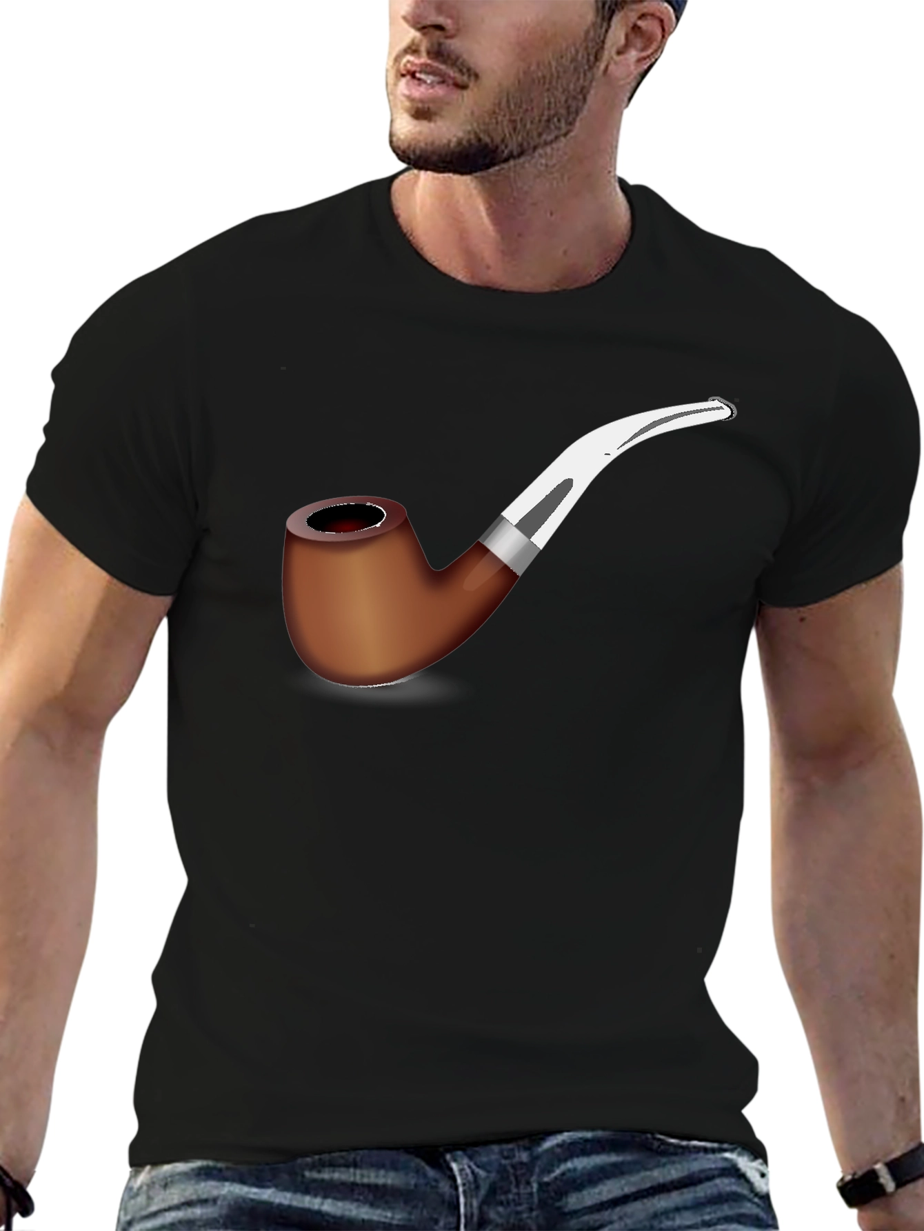 Stylish Pipe Graphic T-Shirt - Black Cotton Blend