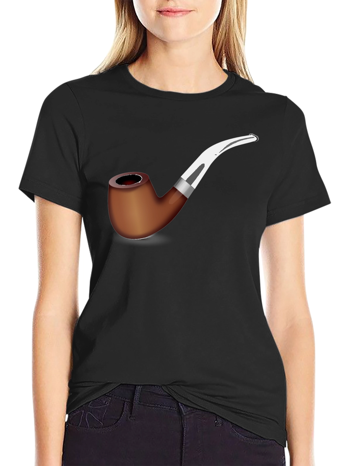 Stylish Pipe Graphic T-Shirt - Black Cotton Blend