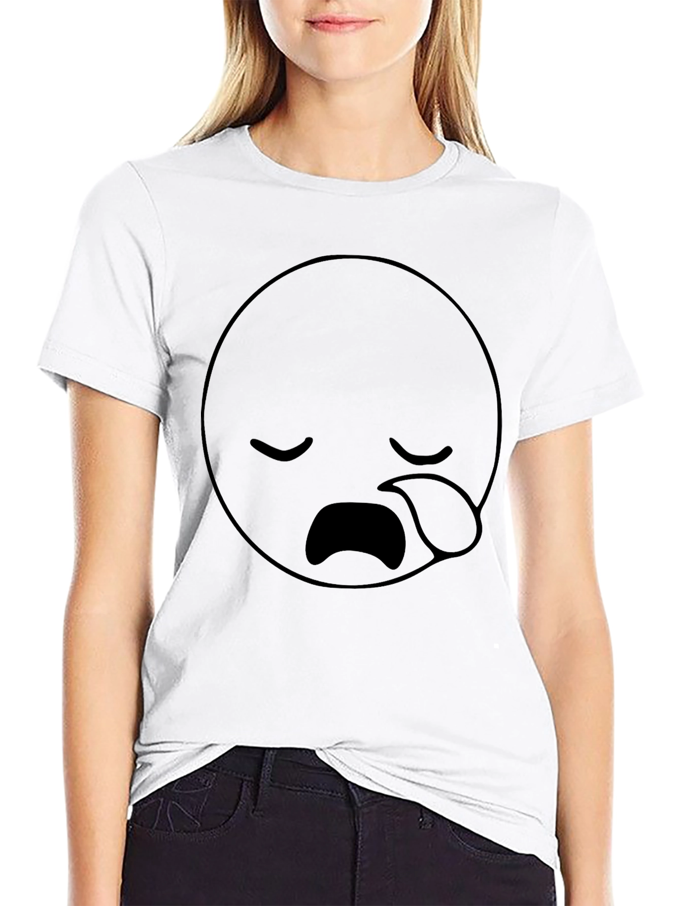 Sad Face Emoji Graphic Black T-Shirt