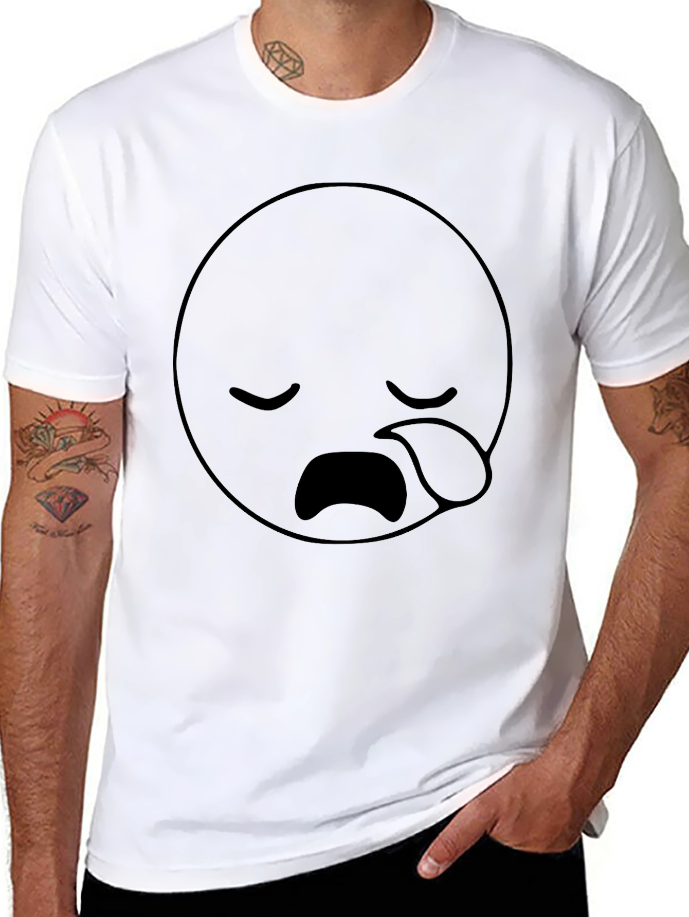 Sad Face Emoji Graphic Black T-Shirt