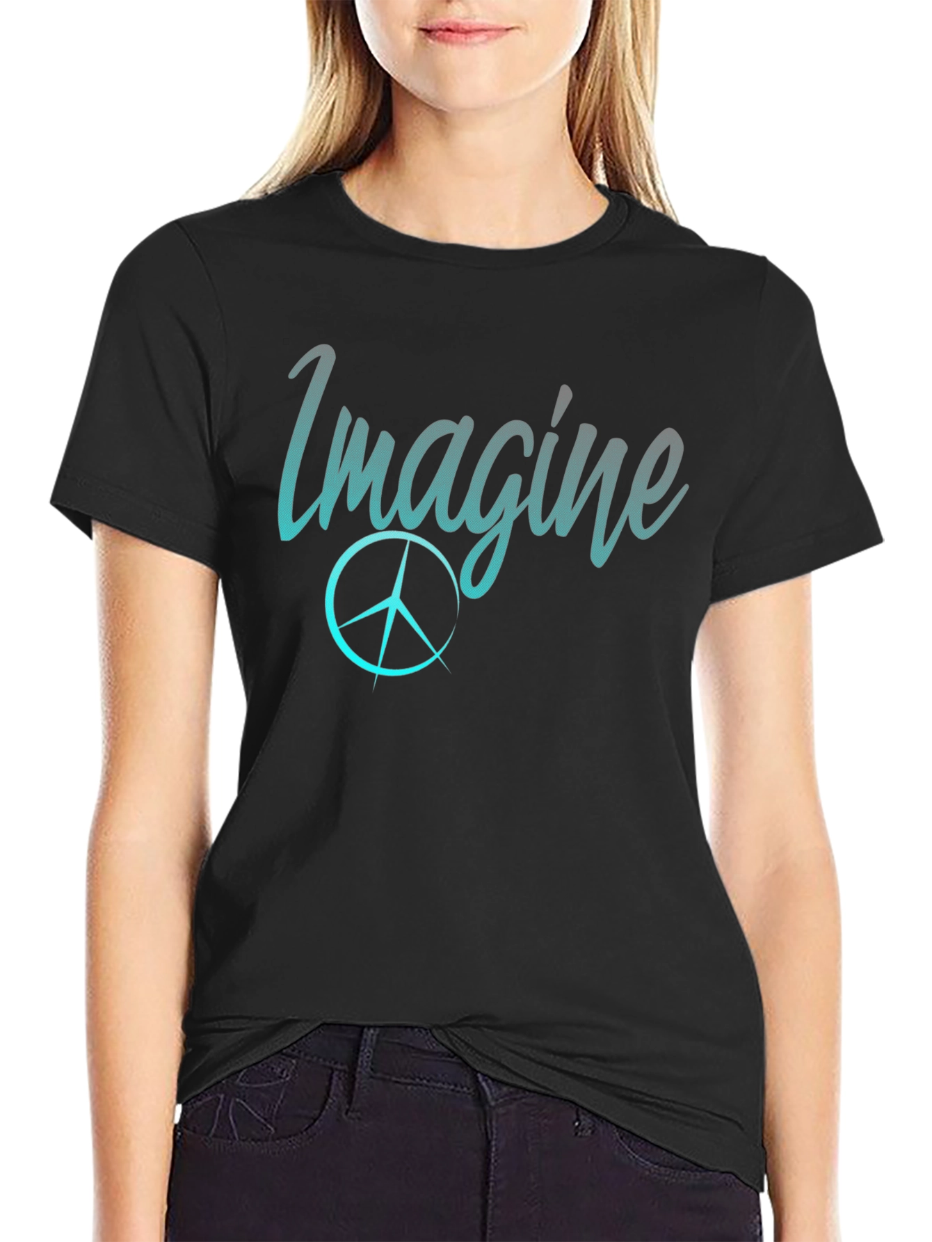 Imagine Peace Sign Black T-Shirt
