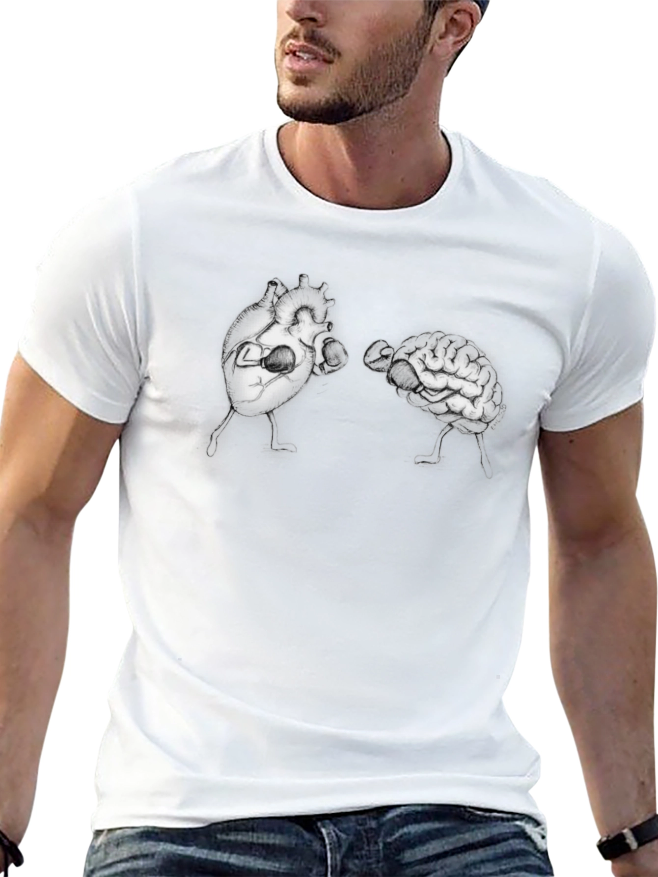 Heart vs. Brain Graphic Tee - Funny Anatomy T-Shirt