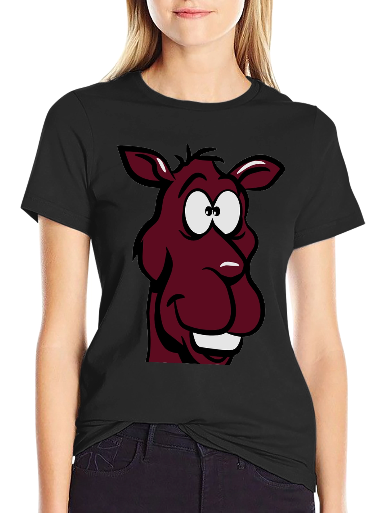 Cartoon Donkey Graphic Tee - Unisex Black T-Shirt