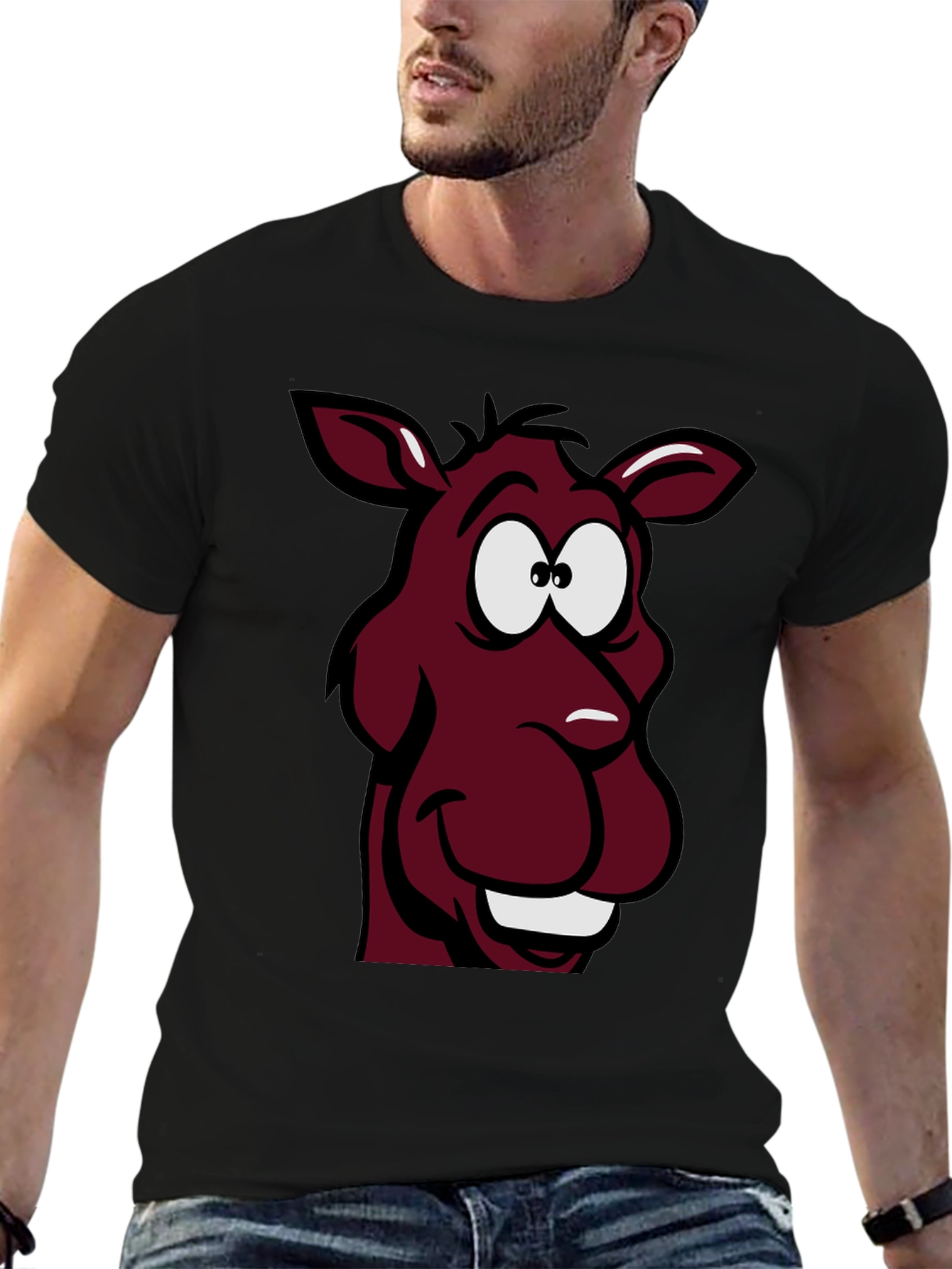 Cartoon Donkey Graphic Tee - Unisex Black T-Shirt