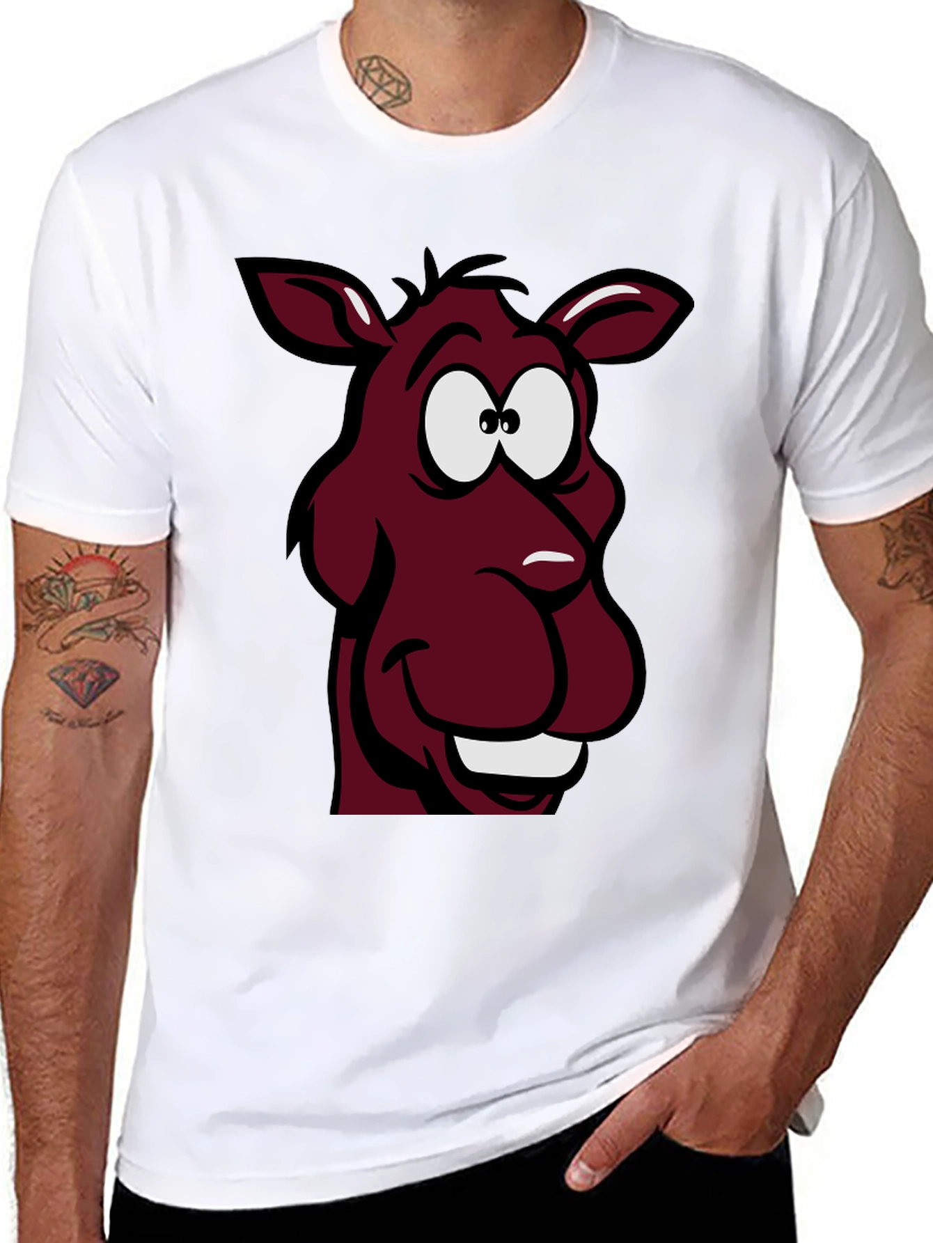 Cartoon Donkey Graphic Tee - Unisex Black T-Shirt