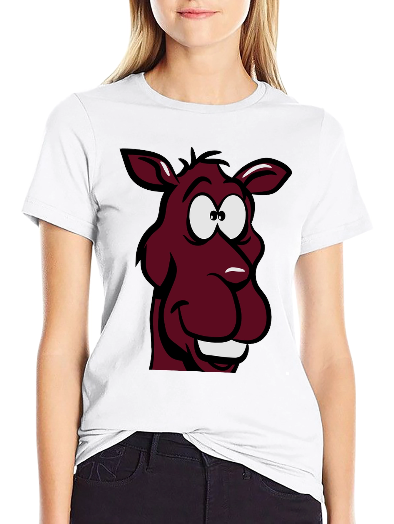 Cartoon Donkey Graphic Tee - Unisex Black T-Shirt