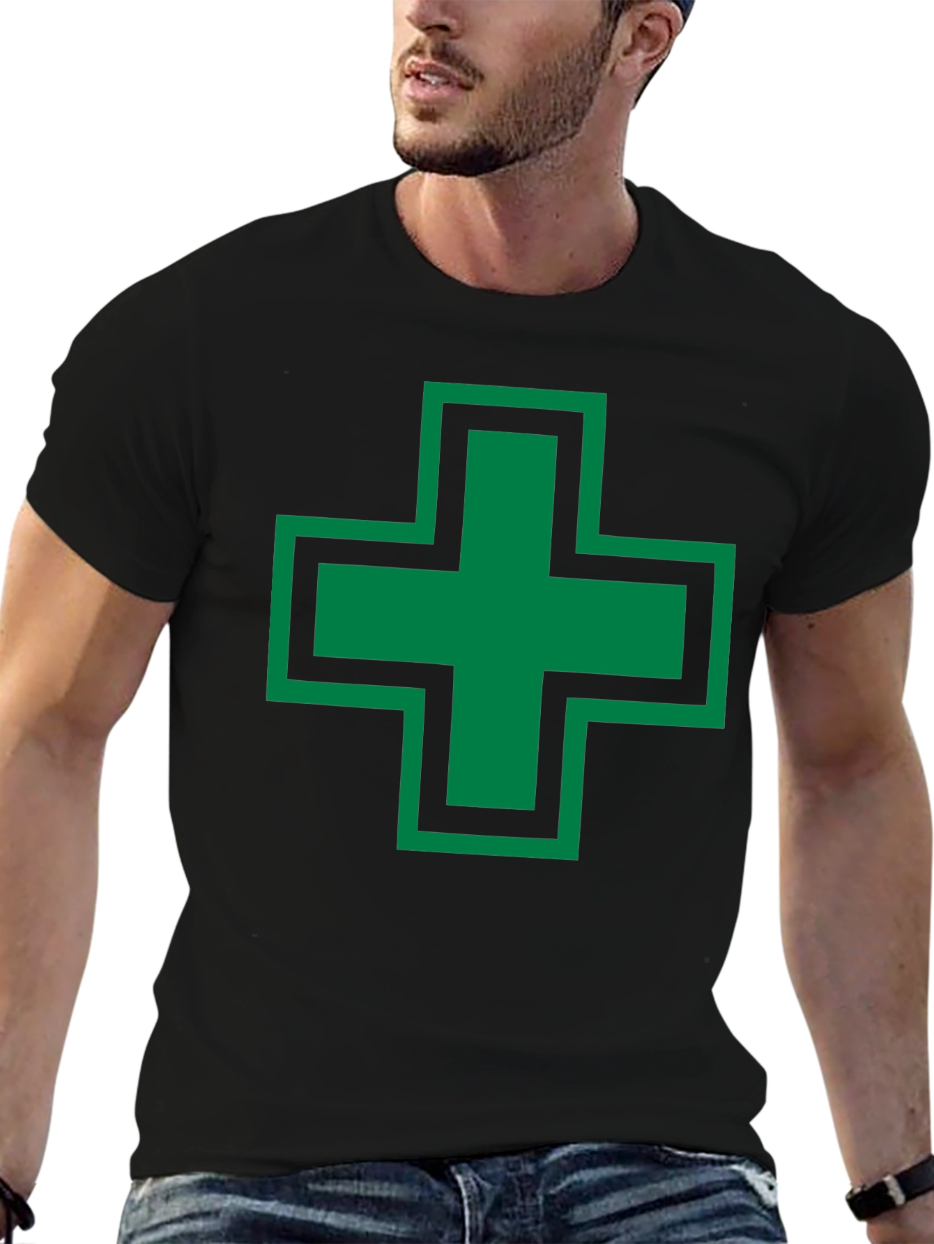 Green Cross Graphic Tee - Bold Statement Shirt