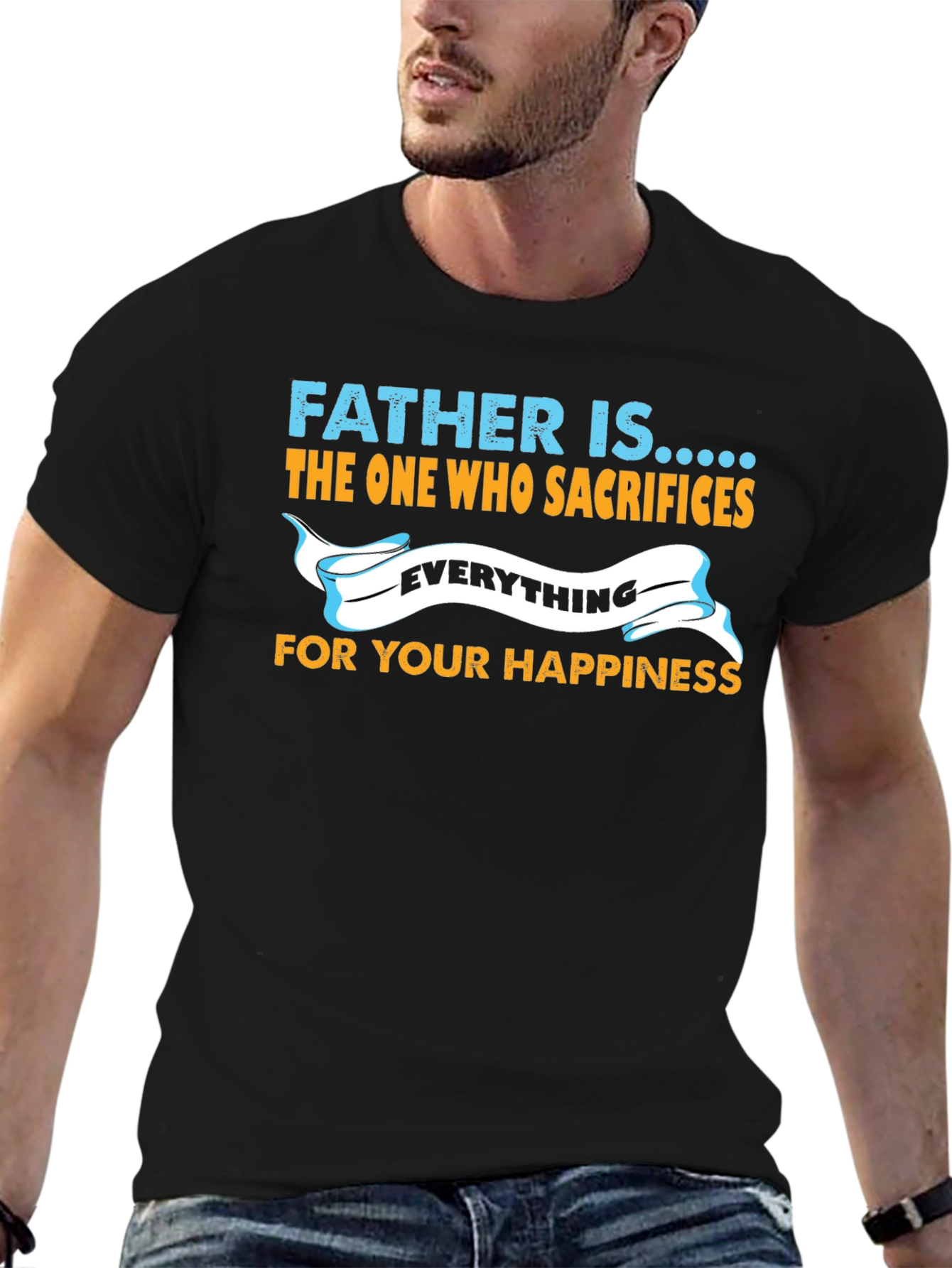 Father is... Graphic Print Black T-Shirt