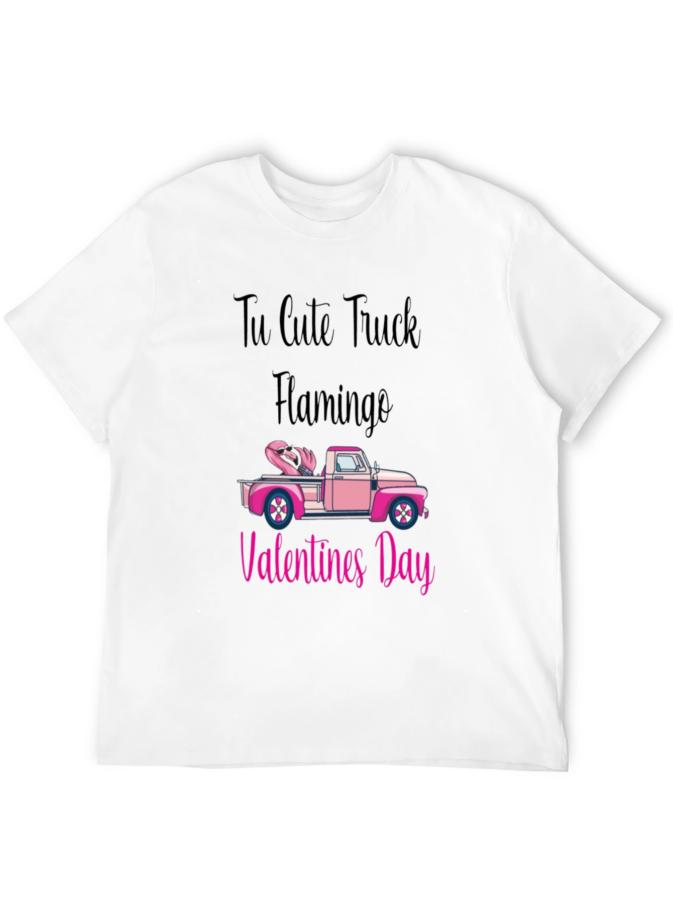 Cute Truck Flamingo Valentines Day Black T-Shirt