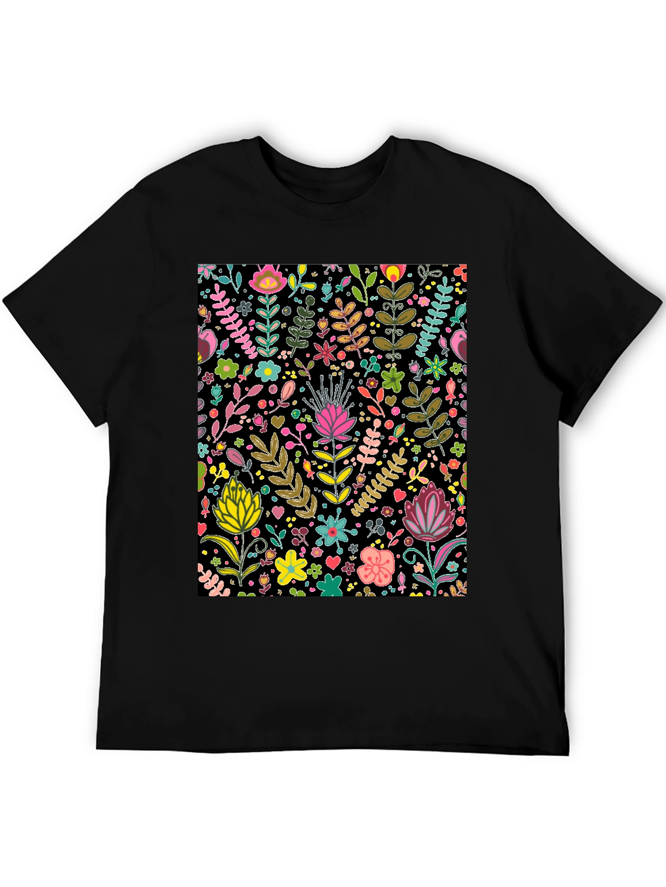 Floral Patterned Black T-Shirt