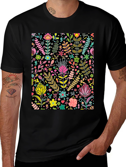 Floral Patterned Black T-Shirt