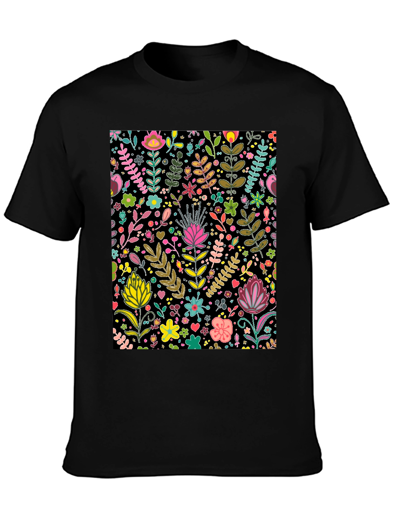 Floral Patterned Black T-Shirt