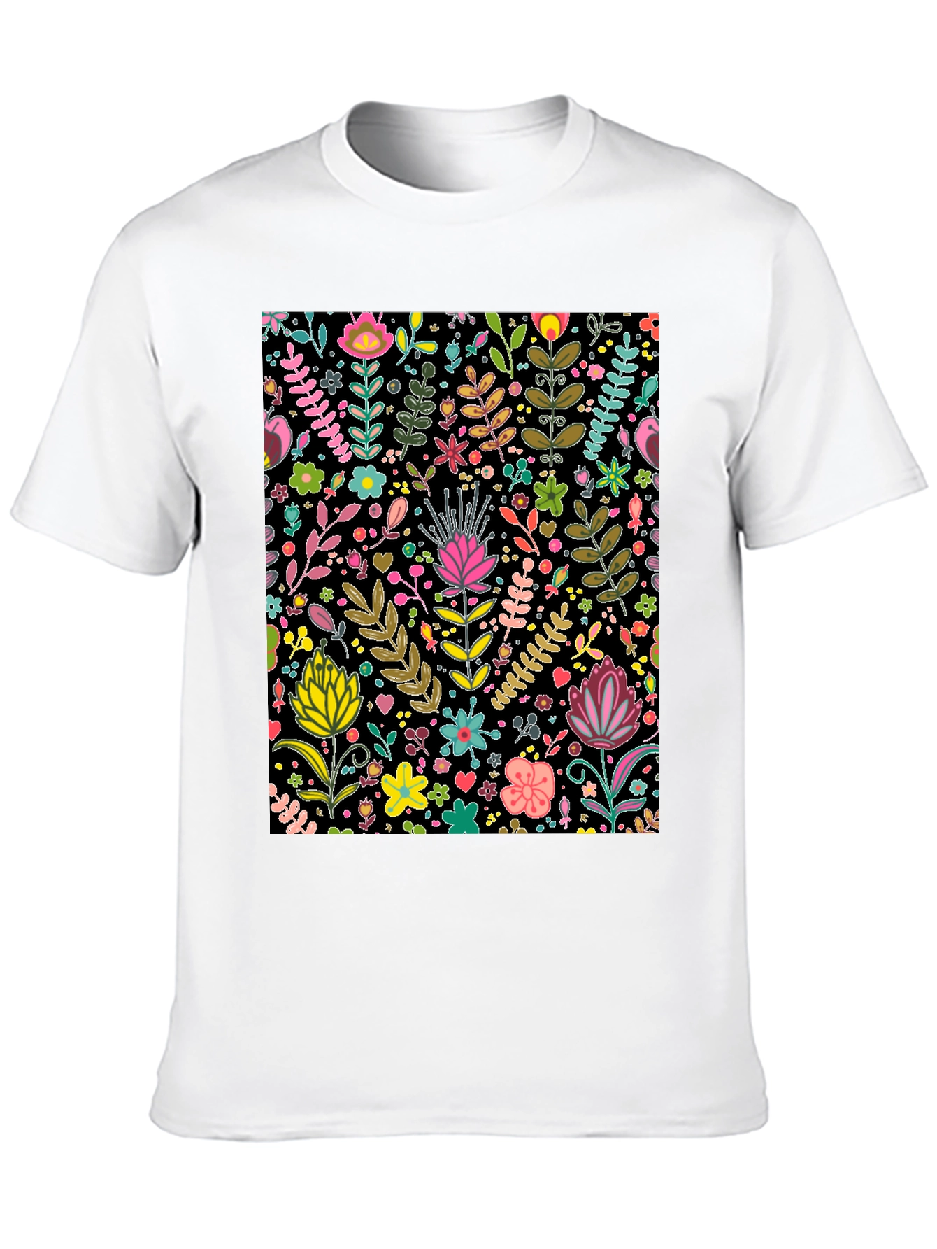 Floral Patterned Black T-Shirt