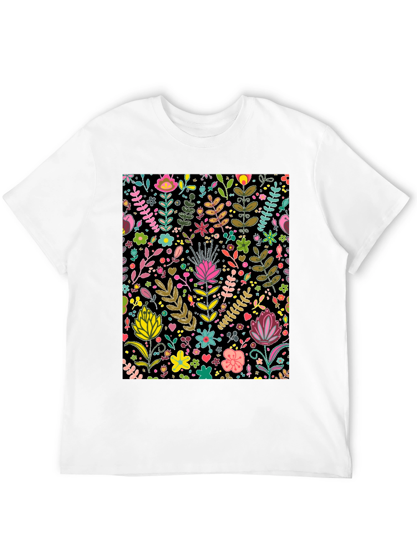 Floral Patterned Black T-Shirt
