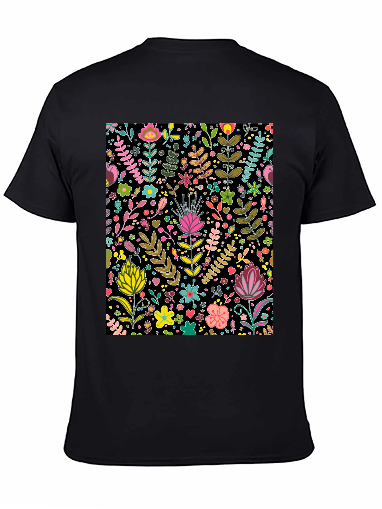 Floral Patterned Black T-Shirt