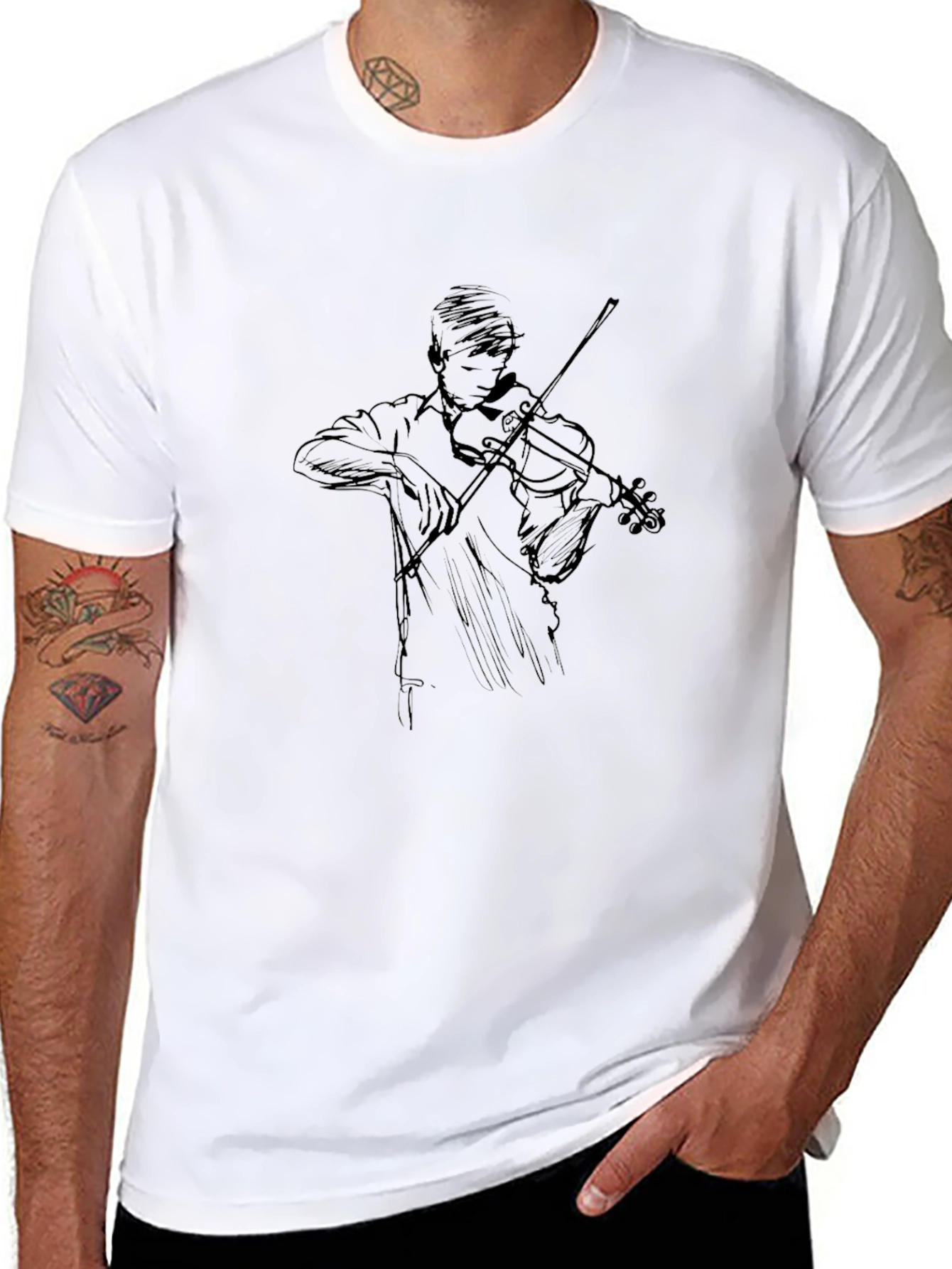 Violinist Sketch Black T-Shirt