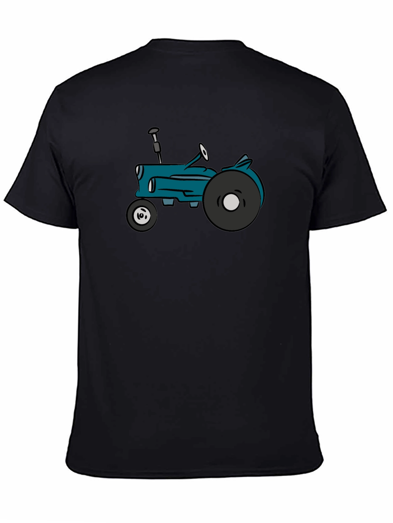 Cartoon Tractor Graphic Tee - Black Cotton T-Shirt