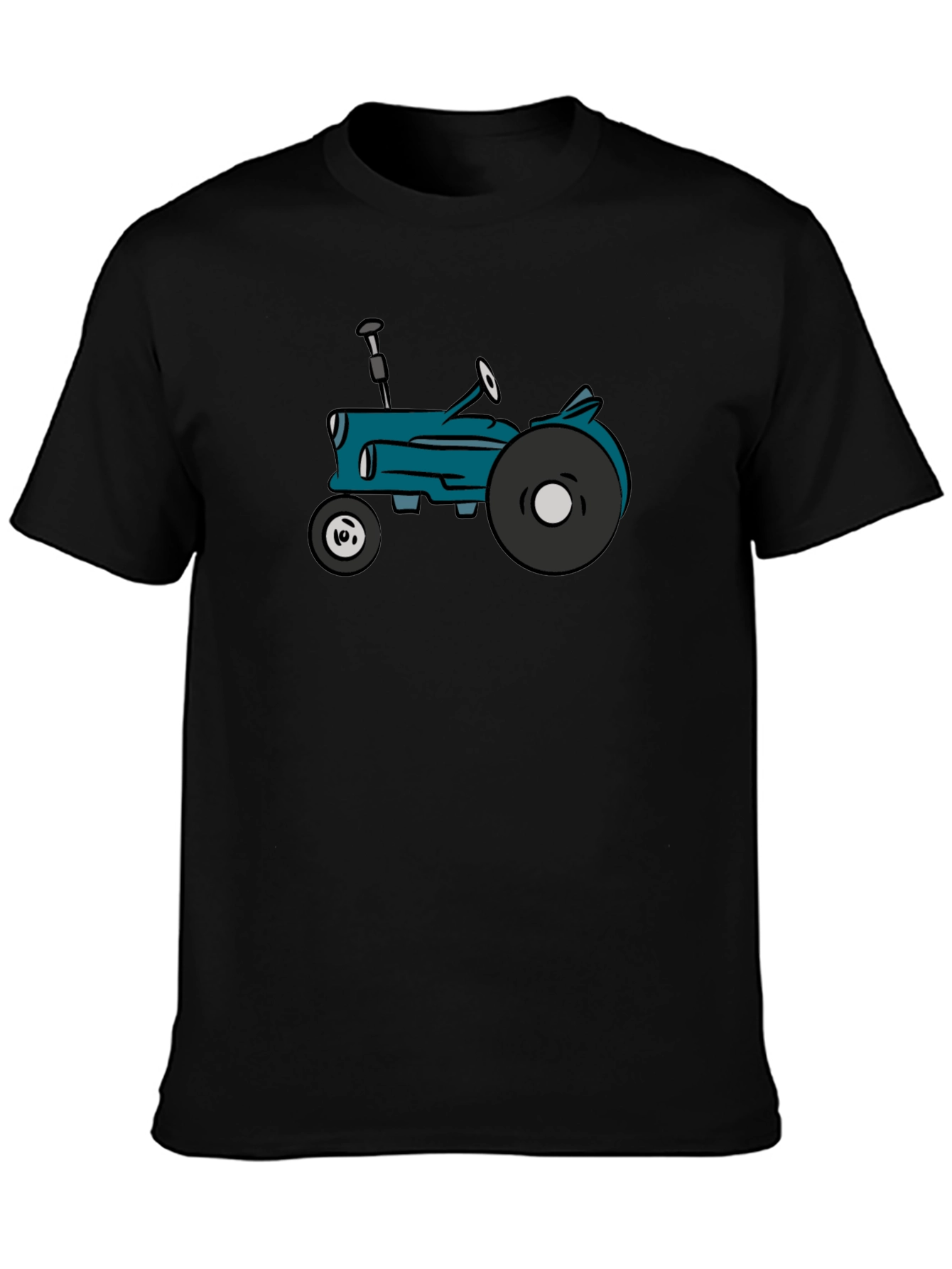 Cartoon Tractor Graphic Tee - Black Cotton T-Shirt