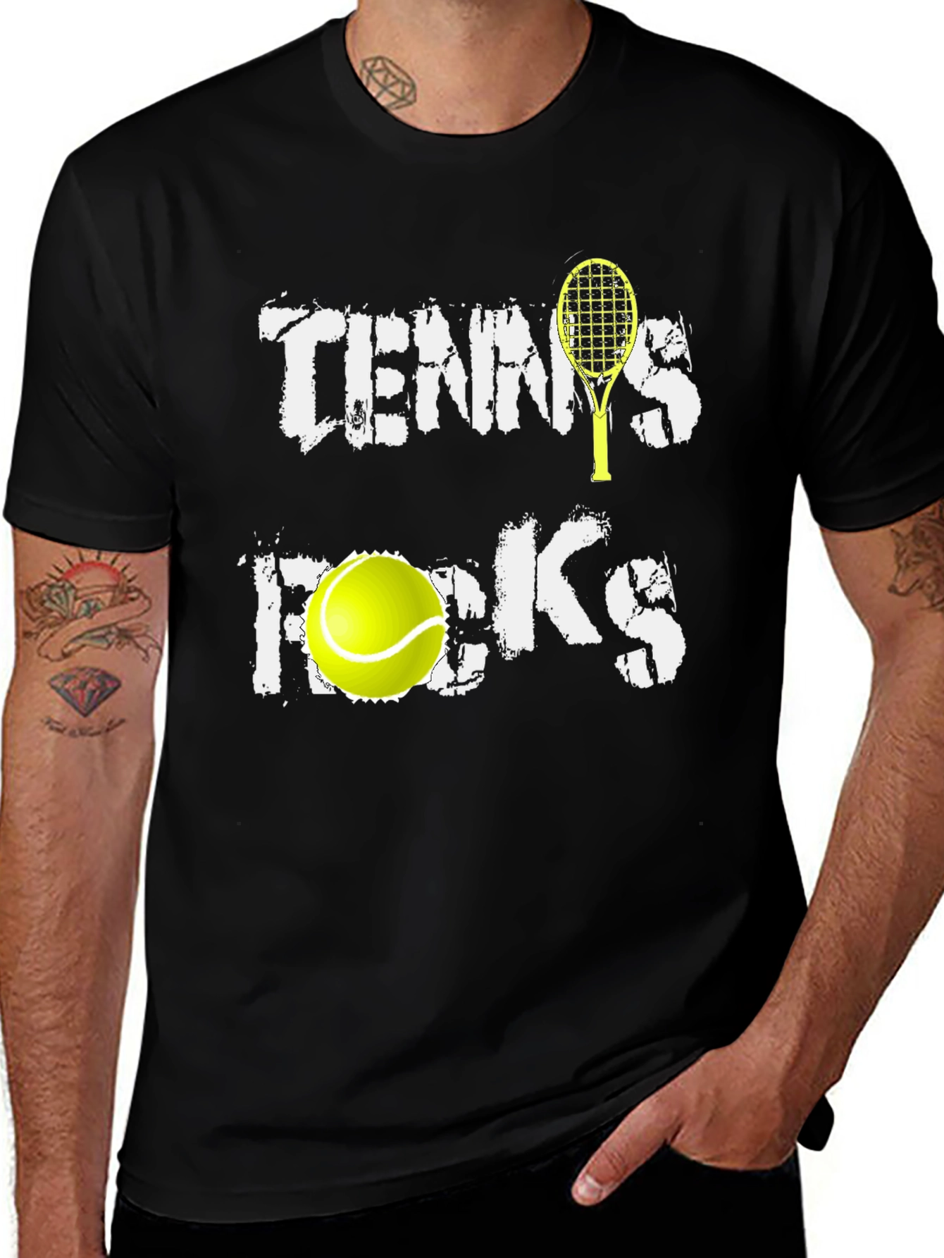 Tennis Rocks Graphic Tee - Black Cotton Blend