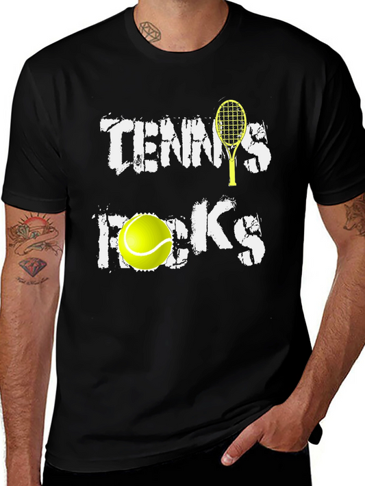 Tennis Rocks Graphic Tee - Black Cotton Blend