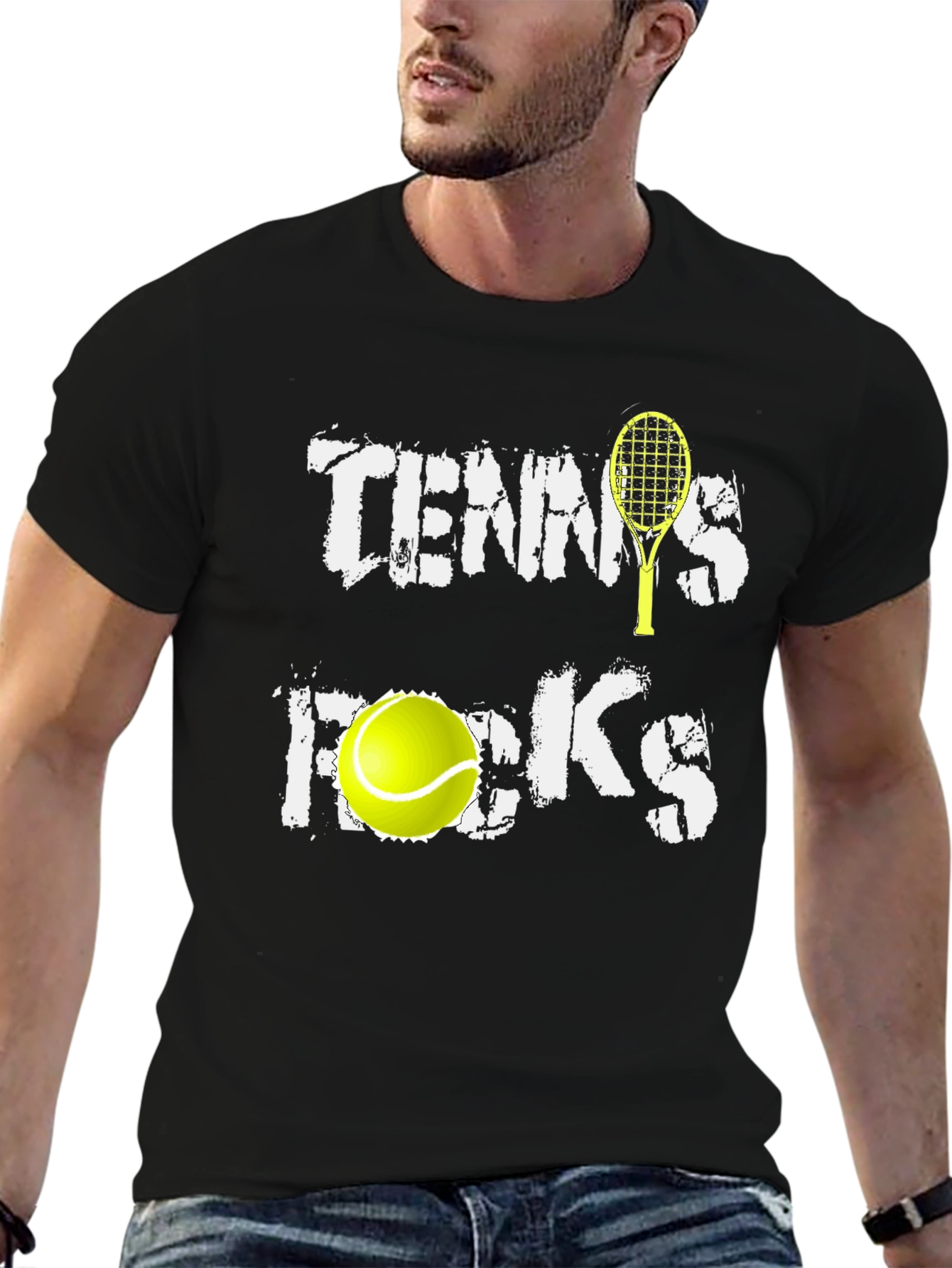 Tennis Rocks Graphic Tee - Black Cotton Blend