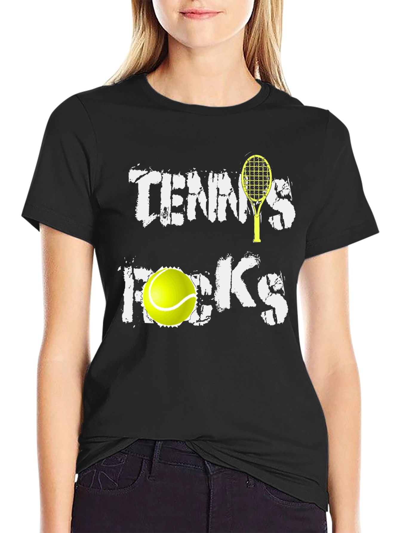 Tennis Rocks Graphic Tee - Black Cotton Blend