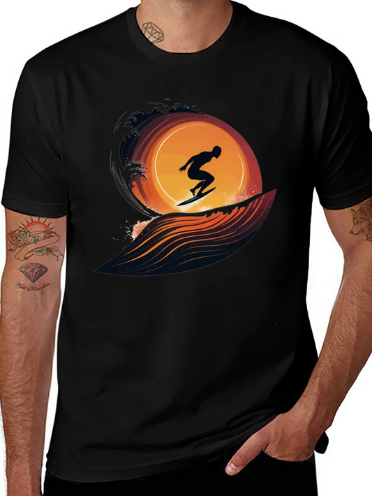 Surfing Silhouette Graphic Tee - Black
