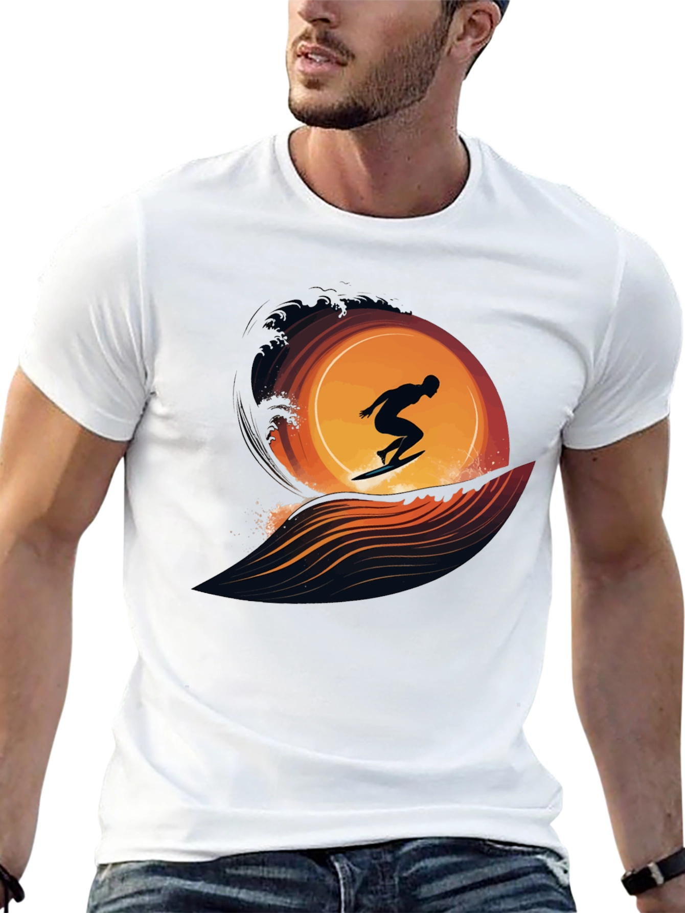 Surfing Silhouette Graphic Tee - Black