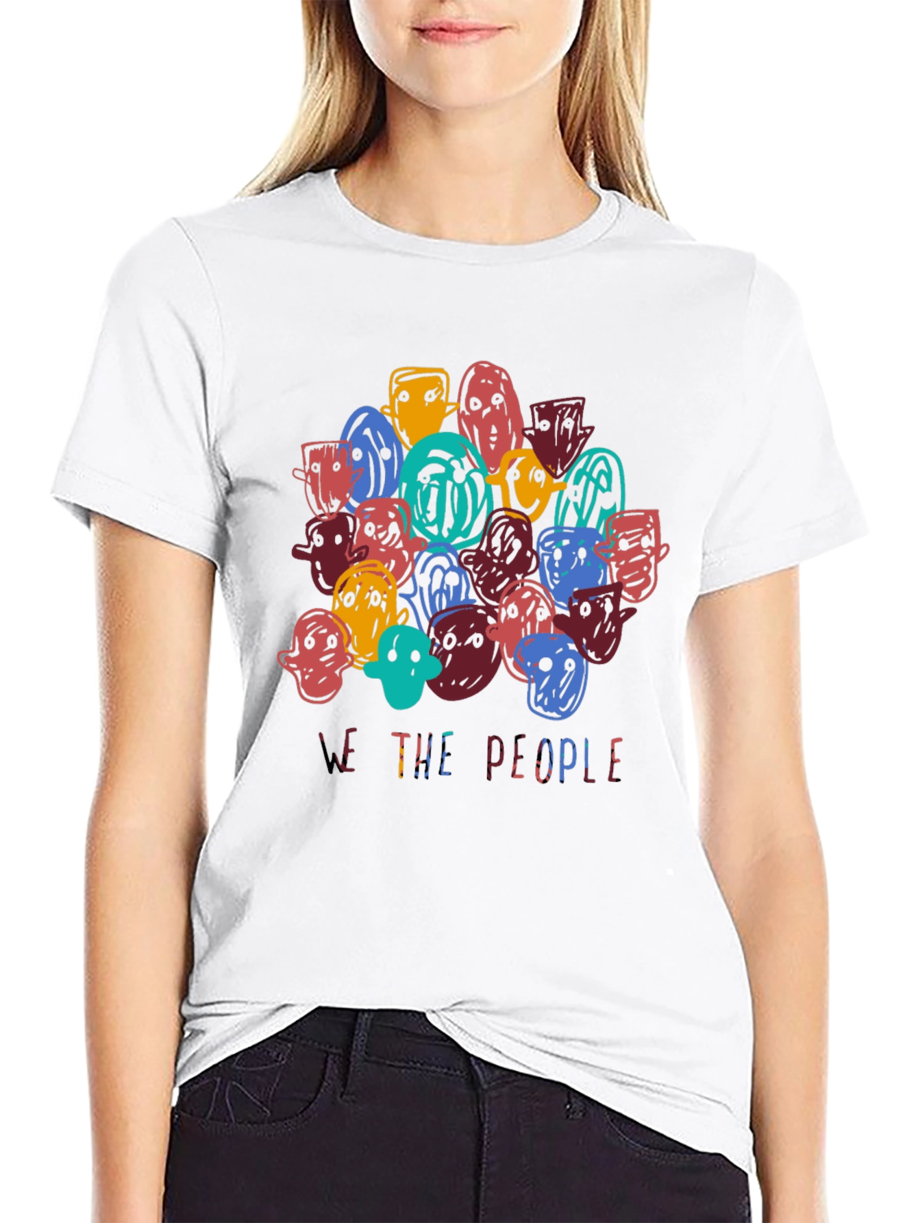 Artistic We The People Graphic Print Tee - Black