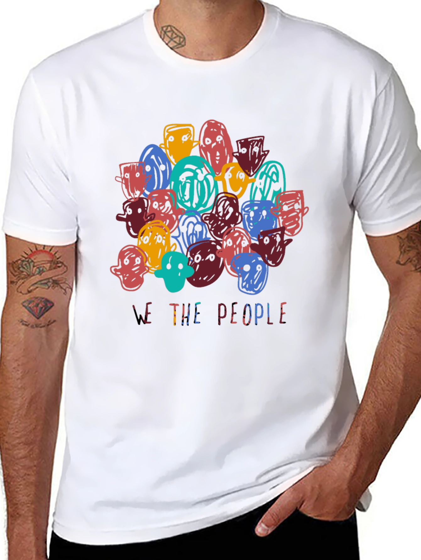 Artistic We The People Graphic Print Tee - Black
