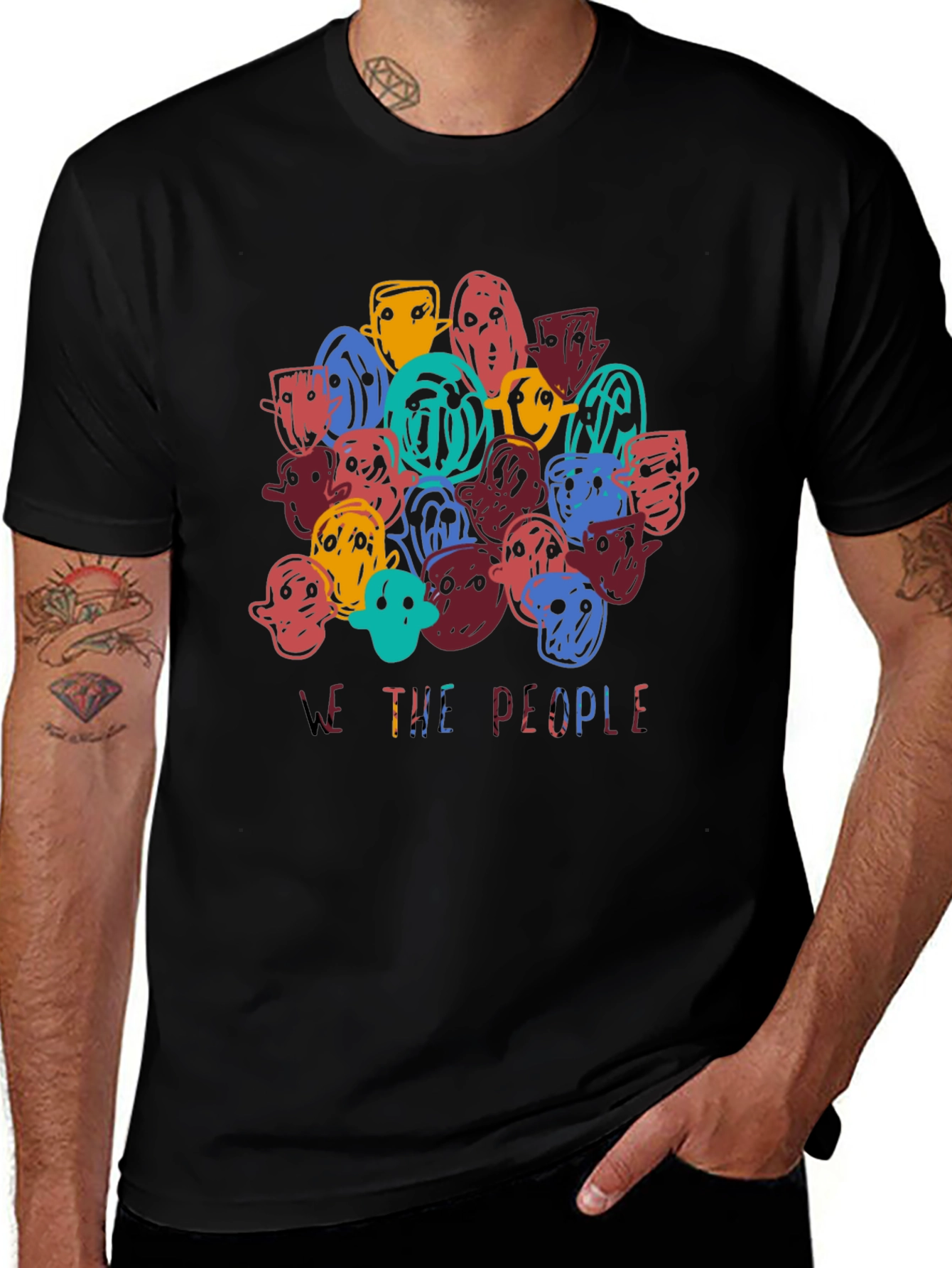 Artistic We The People Graphic Print Tee - Black