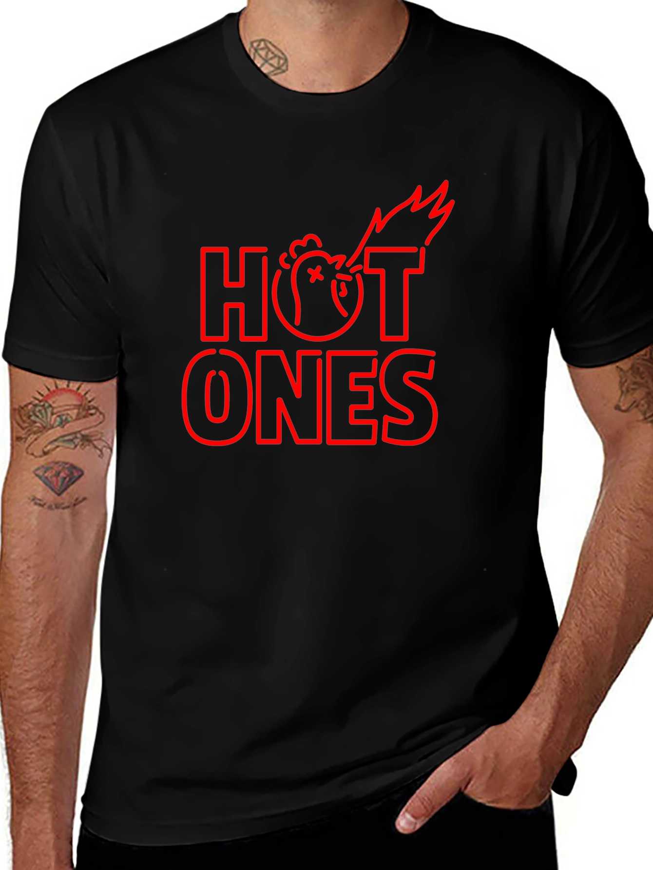 Hot Ones Graphic Tee - Spicy Chicken Design