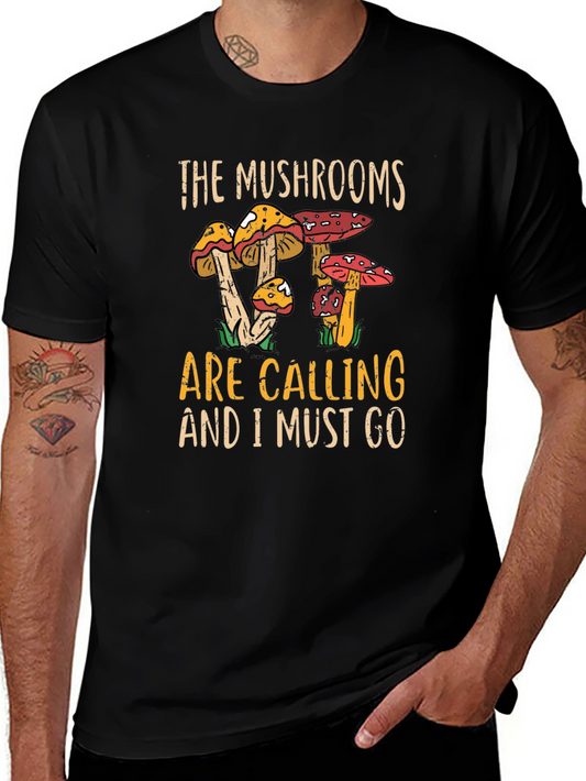 The Mushrooms Are Calling Black Graphic Tee