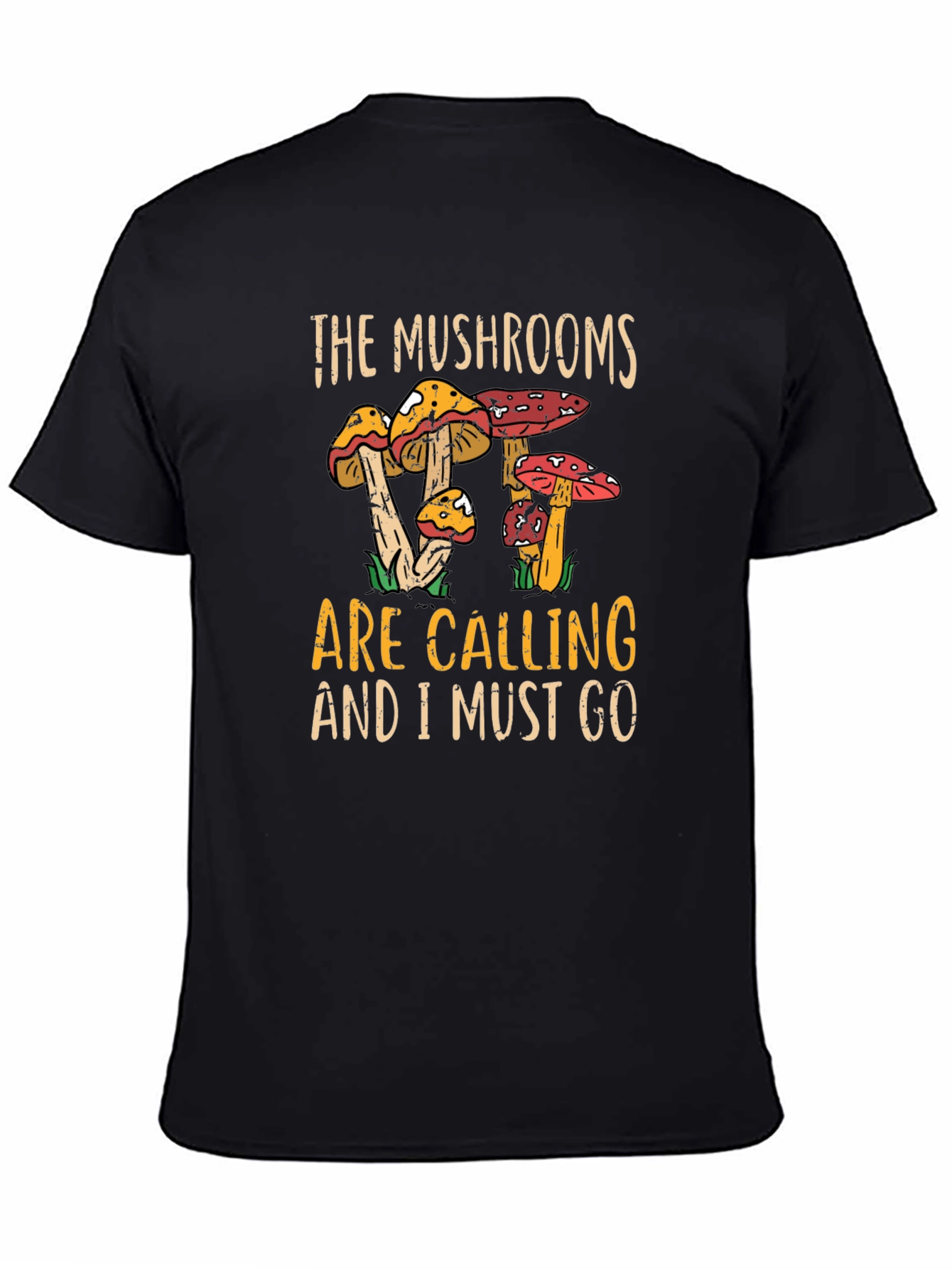 The Mushrooms Are Calling Black Graphic Tee