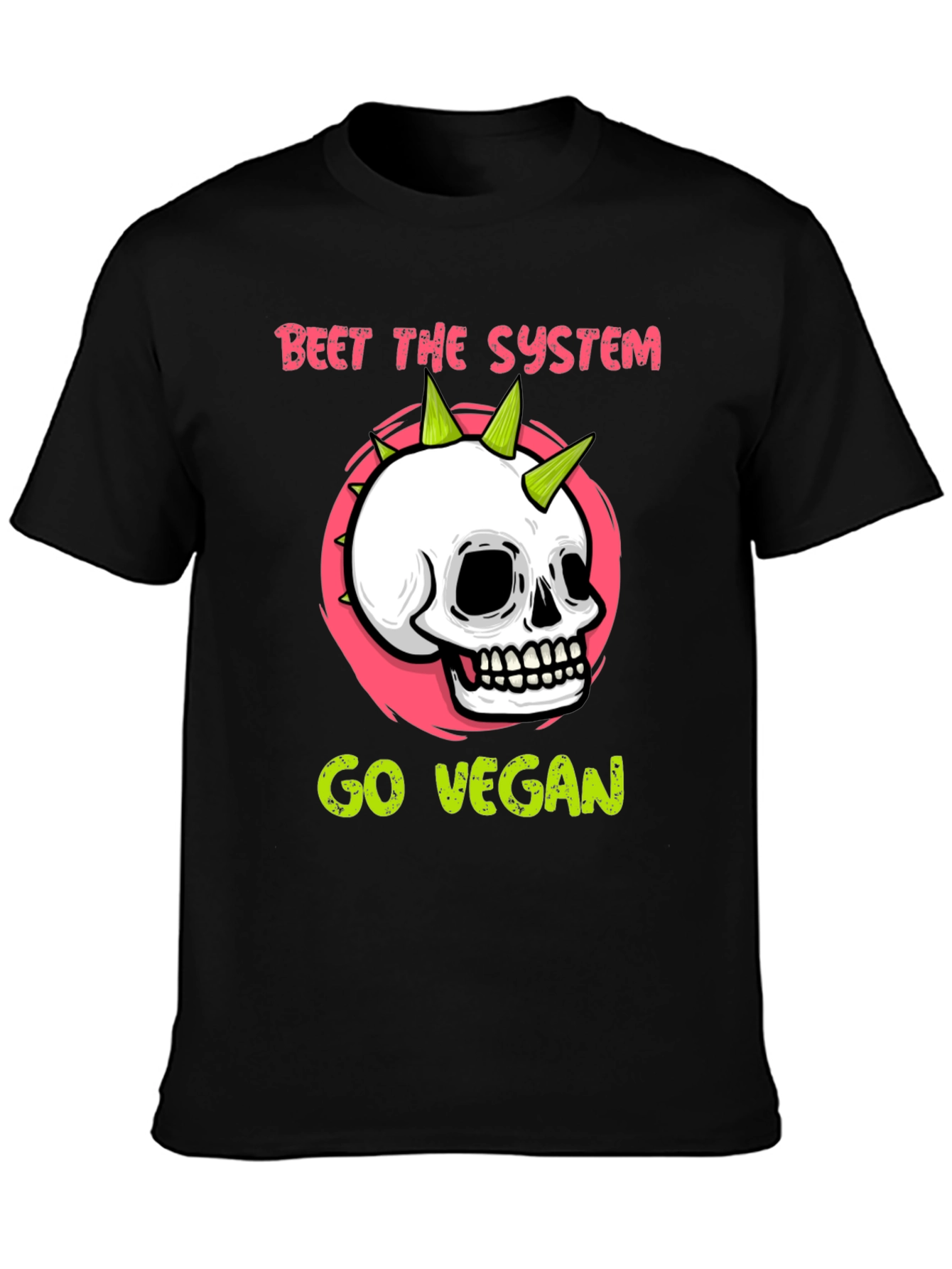 Beet the System Go Vegan T-Shirt Punk Skull Graphic