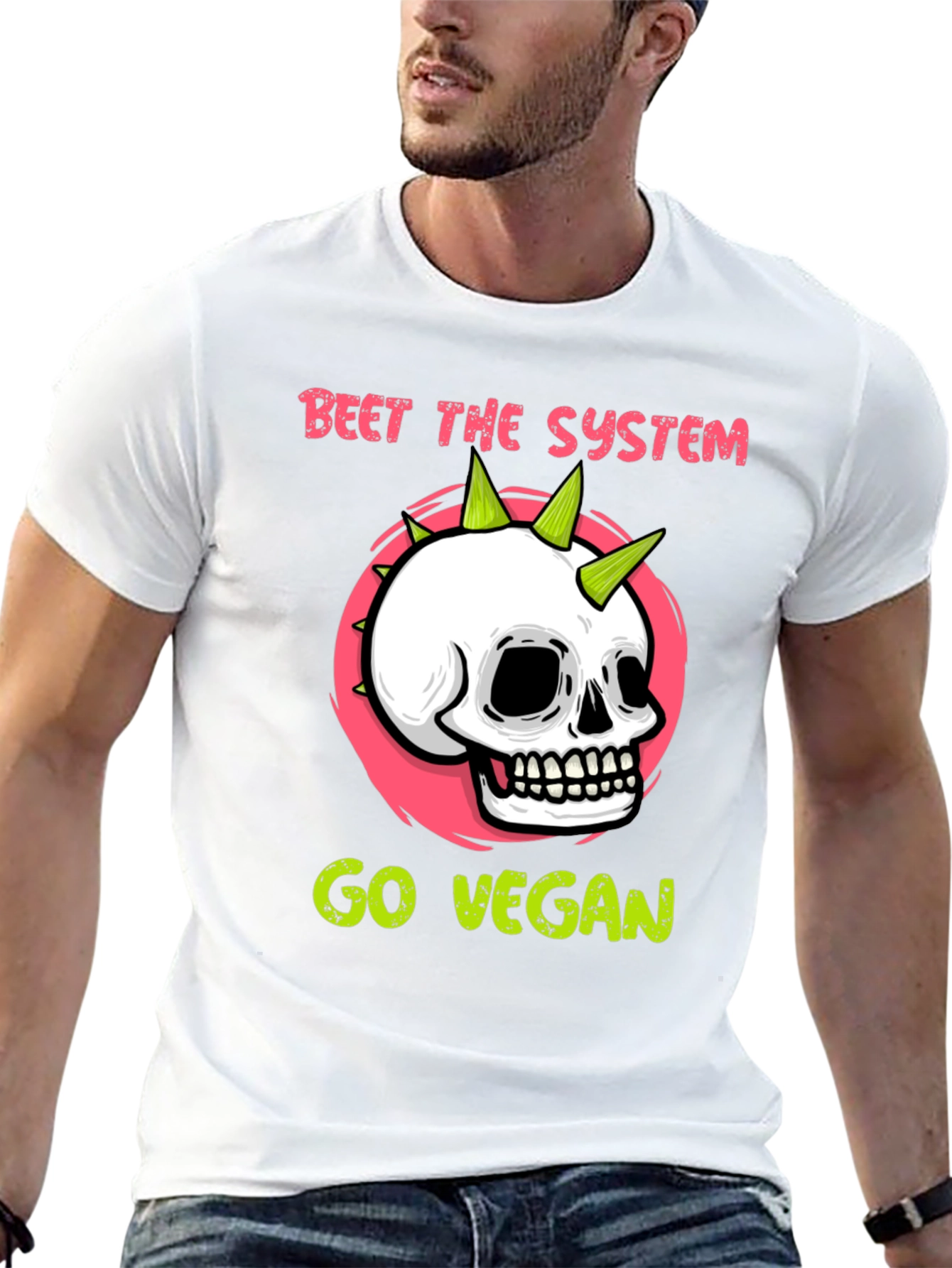 Beet the System Go Vegan T-Shirt Punk Skull Graphic