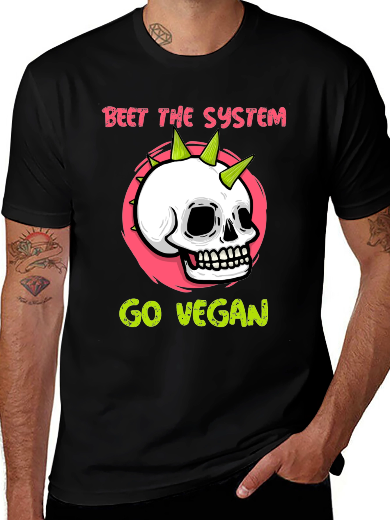 Beet the System Go Vegan T-Shirt Punk Skull Graphic