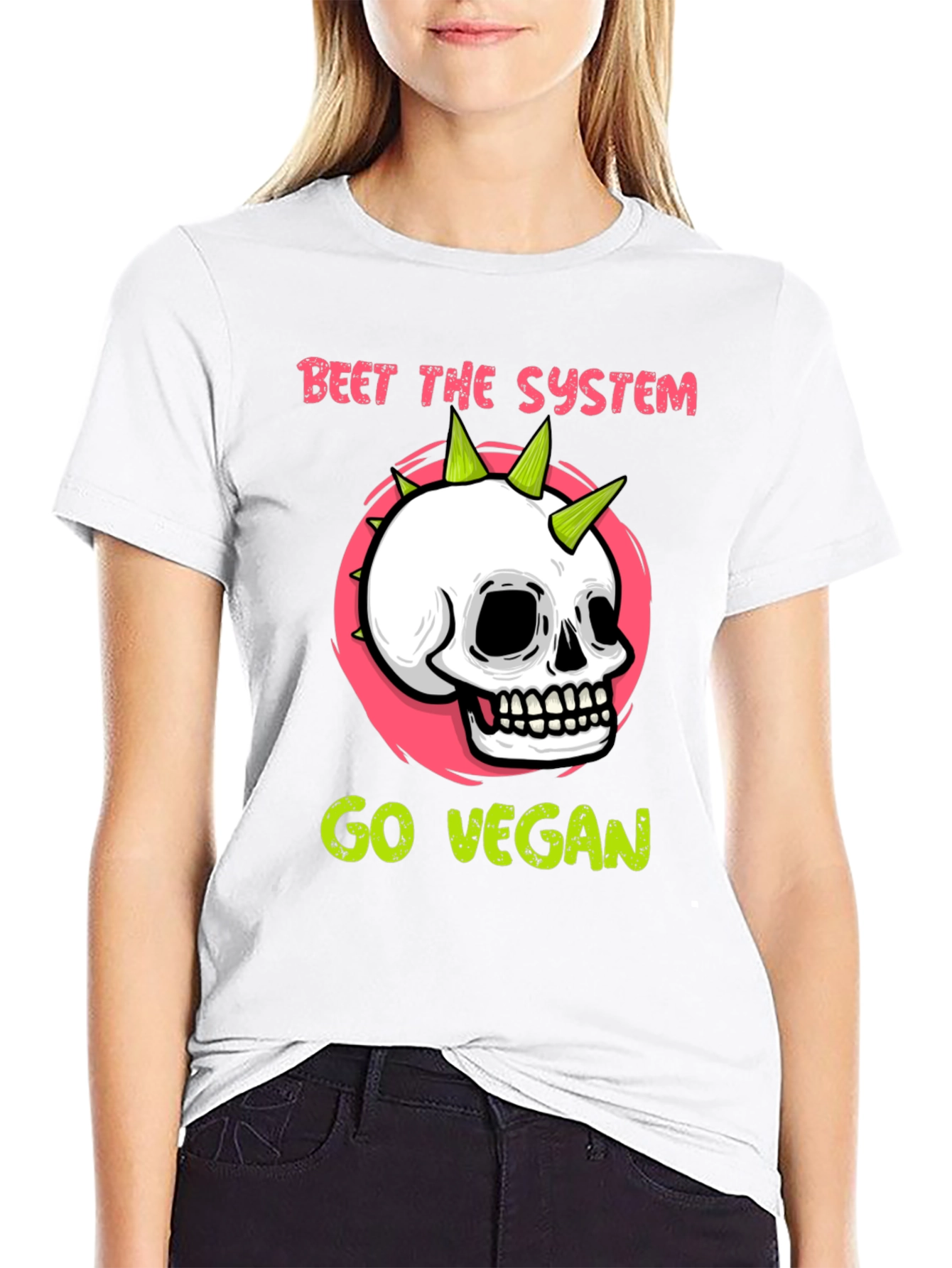 Beet the System Go Vegan T-Shirt Punk Skull Graphic
