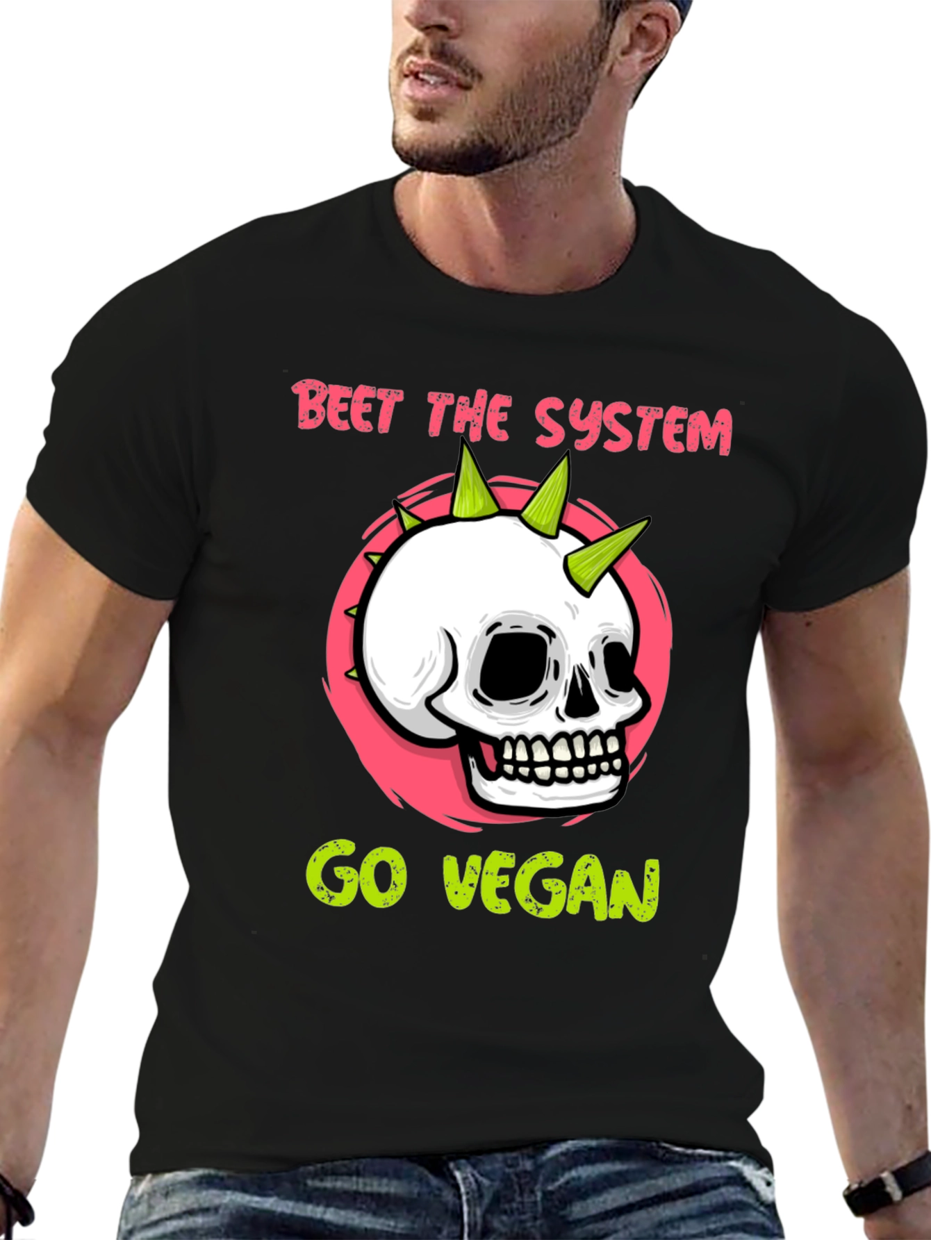Beet the System Go Vegan T-Shirt Punk Skull Graphic