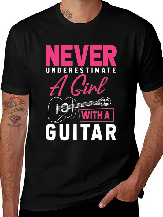 Never Underestimate Girl With Guitar T-Shirt