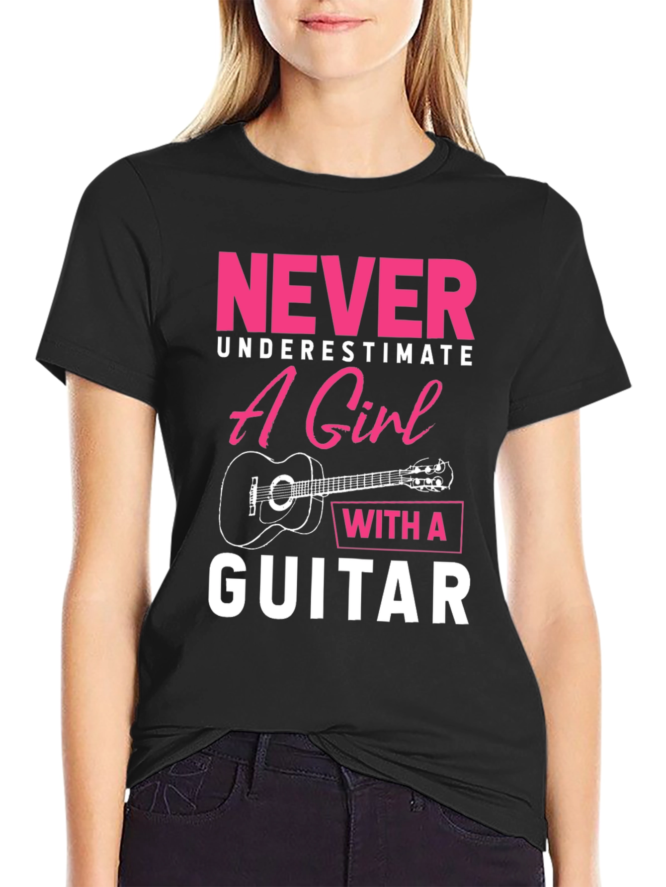 Never Underestimate Girl With Guitar T-Shirt
