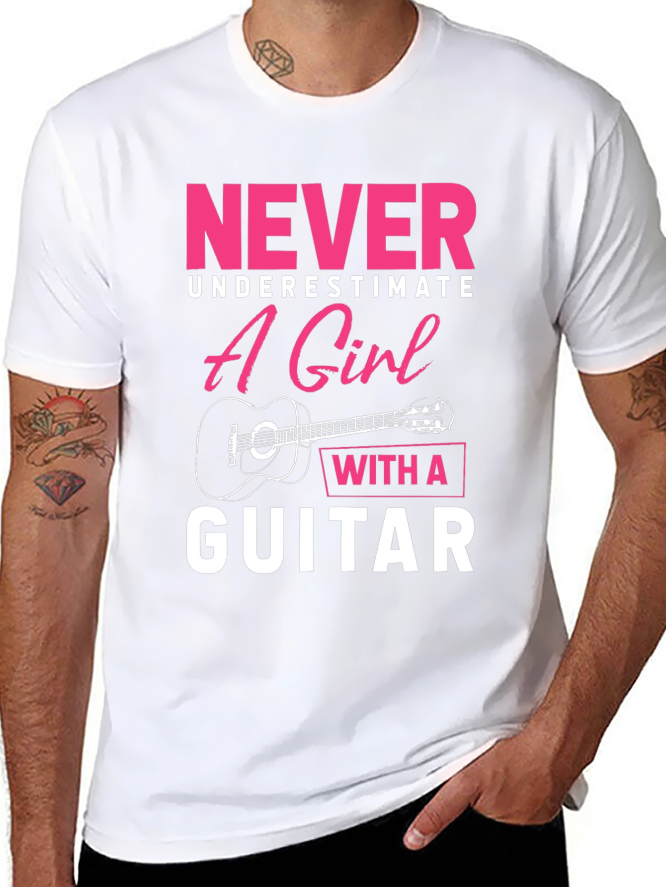 Never Underestimate Girl With Guitar T-Shirt