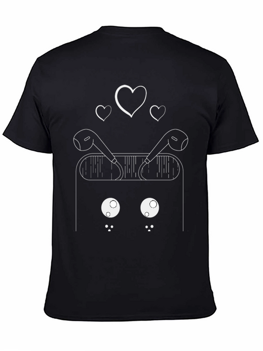 Cute Love AirPods Graphic Tee - Black Cotton Blend Shirt