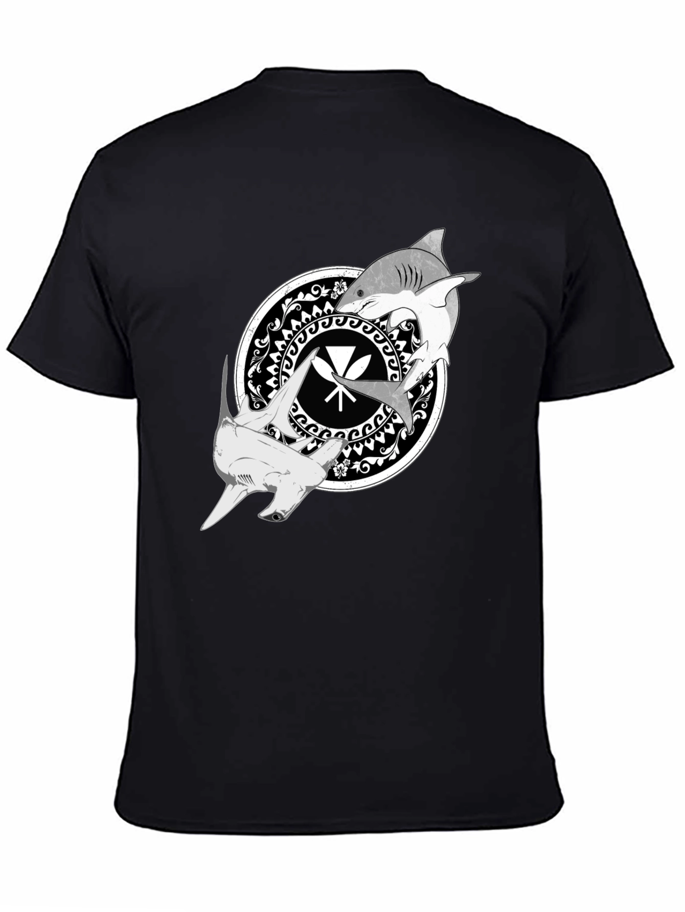 Shark Circle Graphic Tee - Black Crew Neck